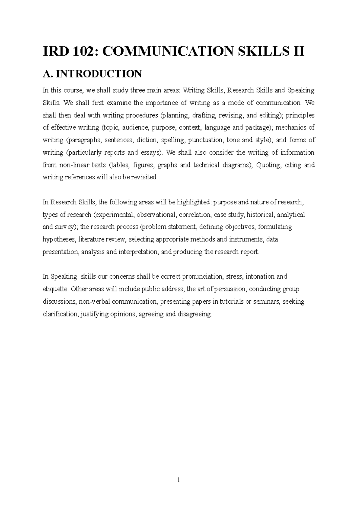 HRD 102 Communication Skills II Lecture Notes 2021 - Studocu