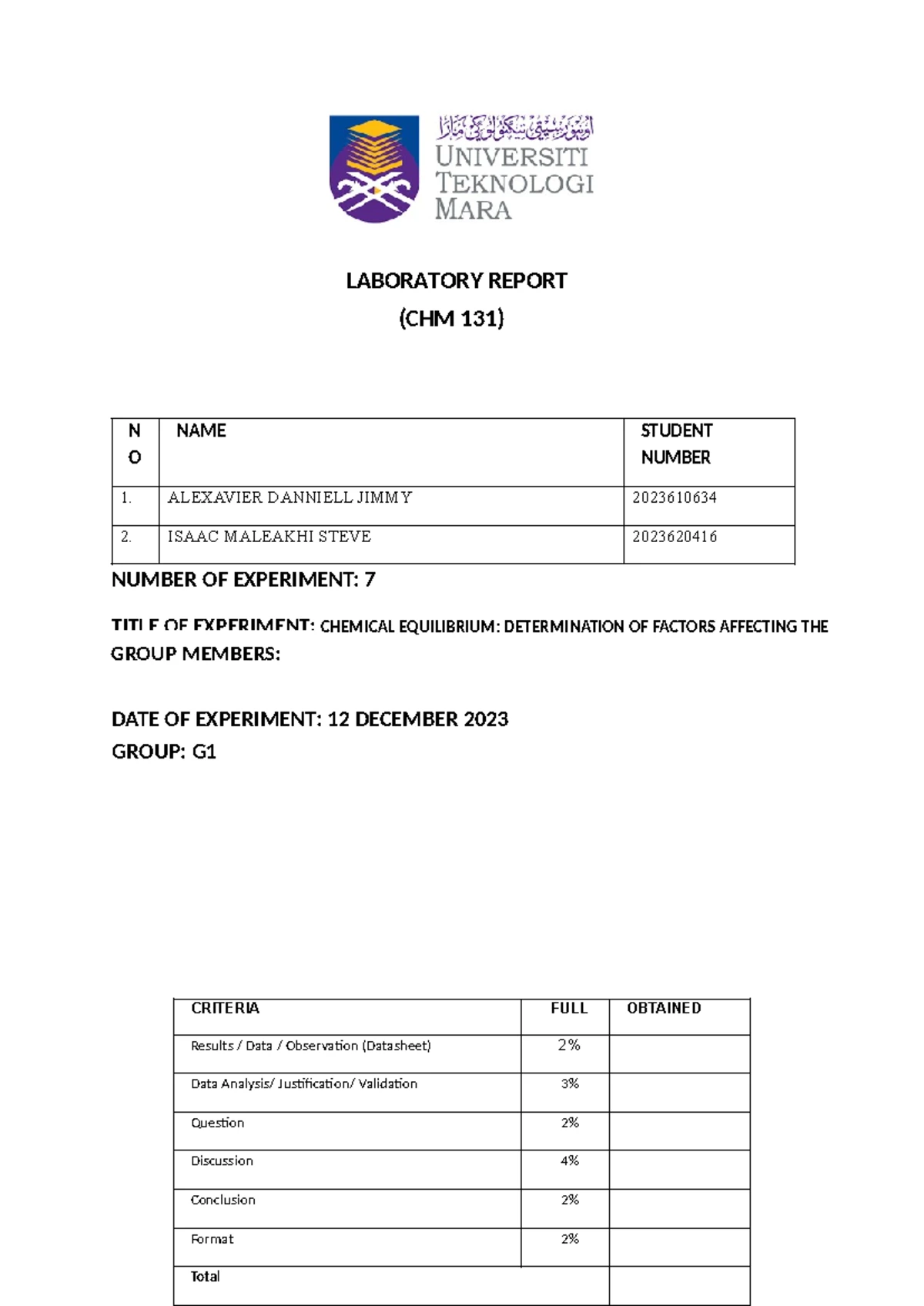 Datasheet report CHM 258 experiment 1: Recrystallization of vanillin ...