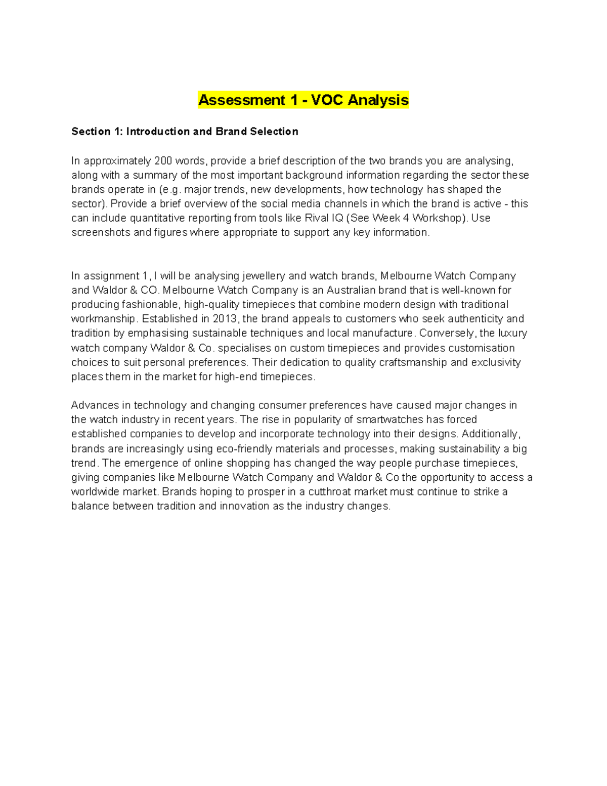 Asessment 1 - VOC Analysis - Assessment 1 - VOC Analysis Section 1 ...