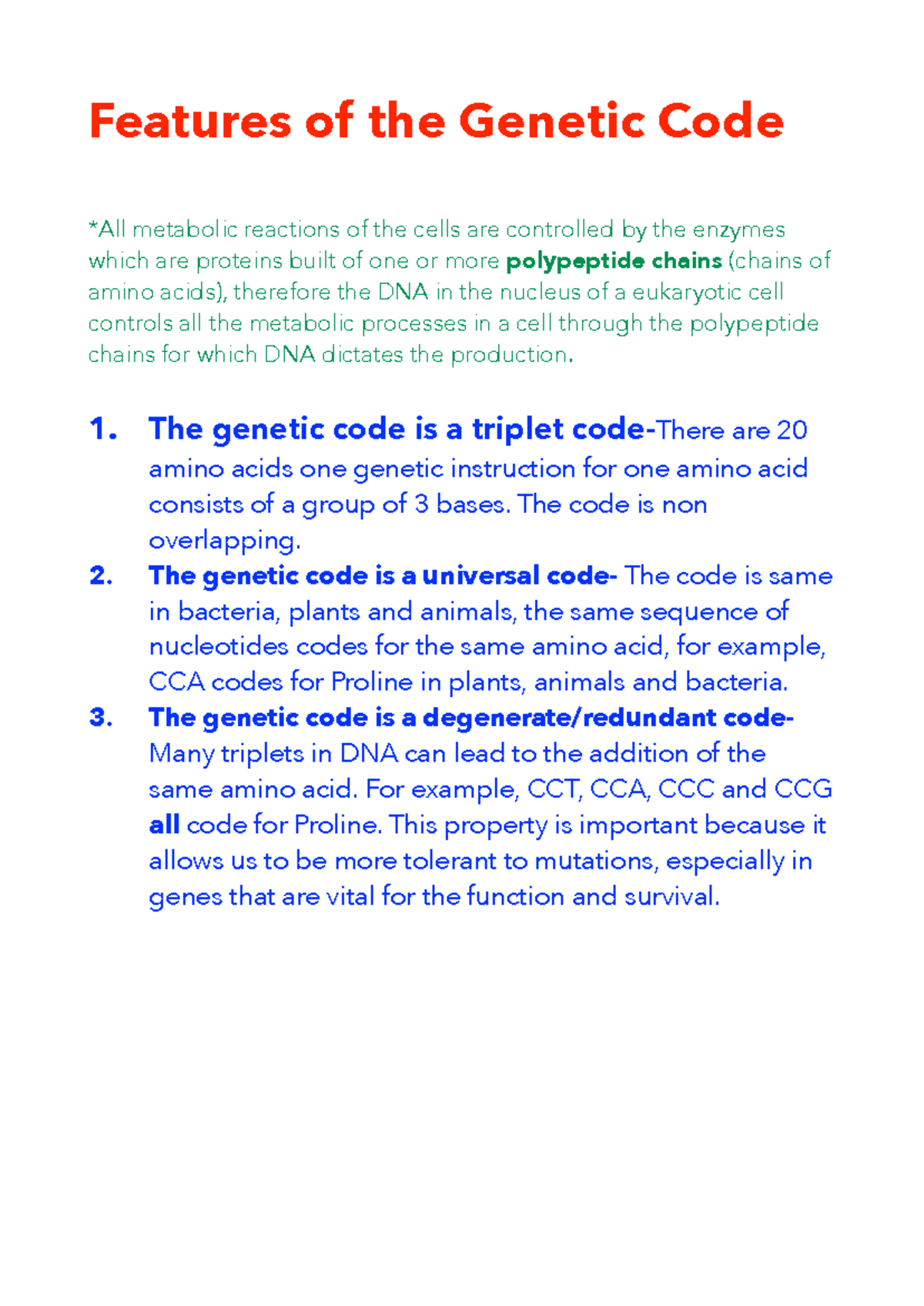 Genetic Code Overview: Features and Functions in Metabolic Reactions ...
