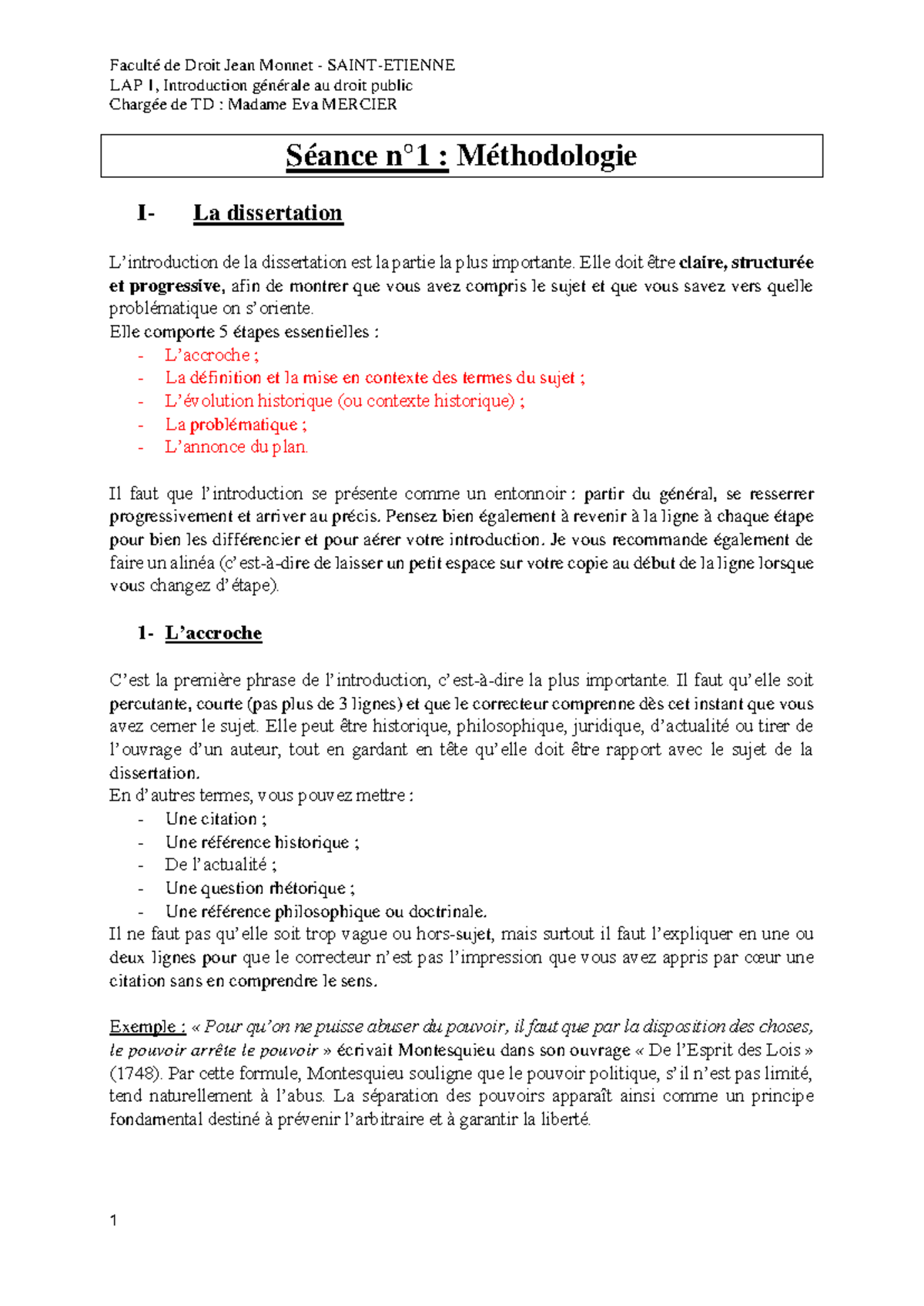LAP 1 - Introduction au Droit Public : Méthodologie de Dissertation ...