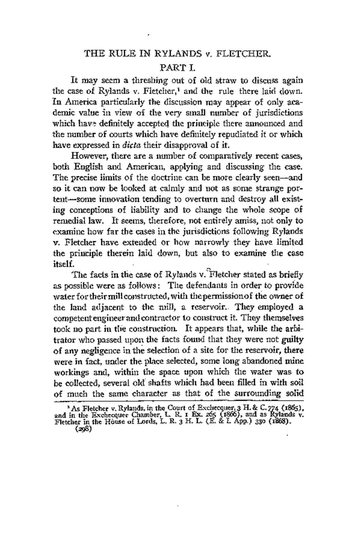 The Rule in Rylands v. Fletcher Part I - THE RULE IN RYLANDS v ...