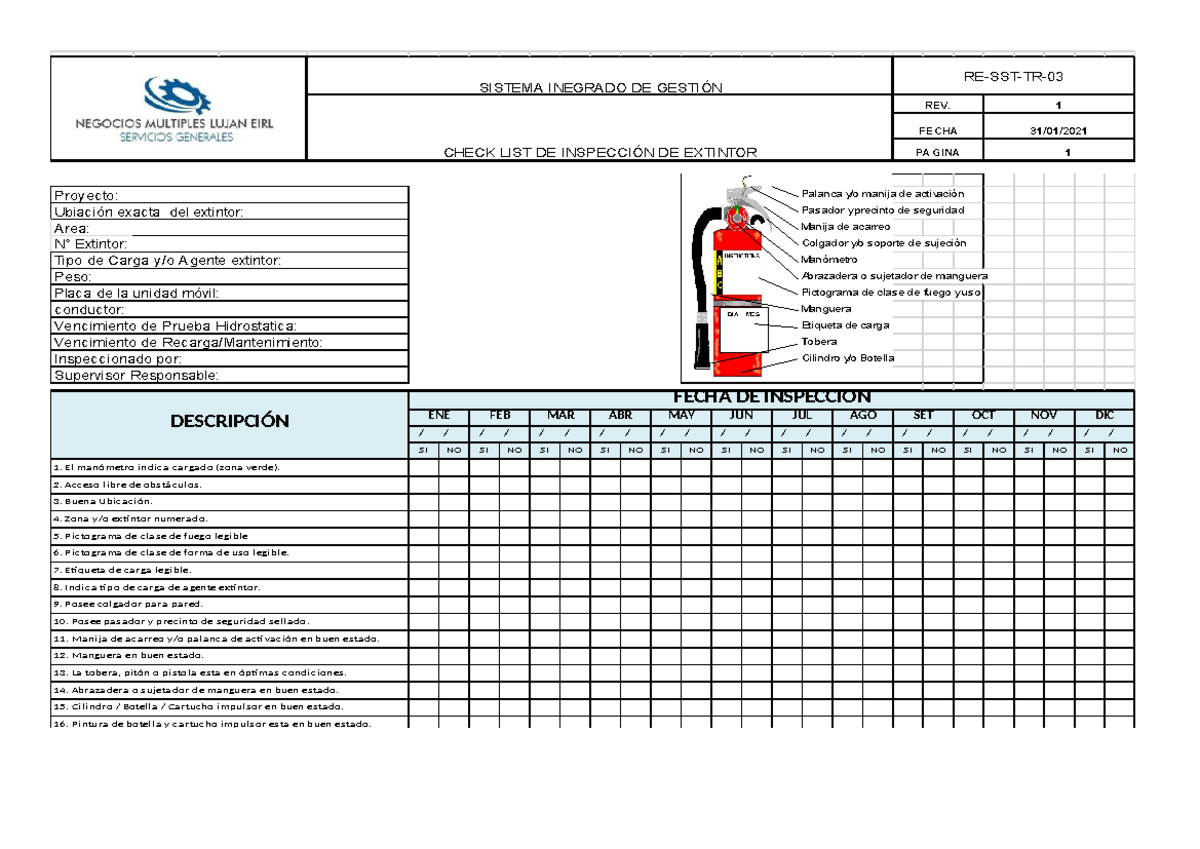 564108024 Check List de Inspección de Extintores y Mantenimiento - Document Preview