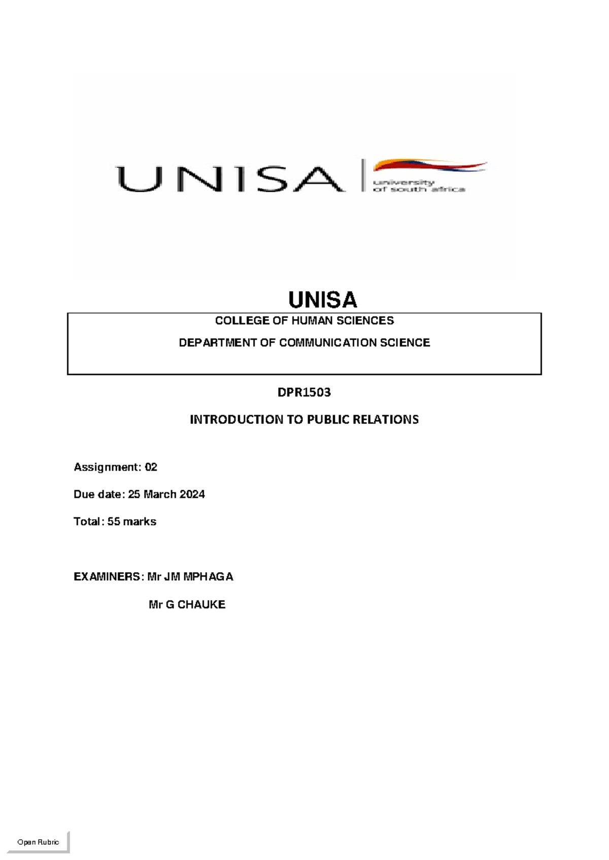 DPR 2024 Assignment 02: Introduction to Public Relations Guide - Studocu