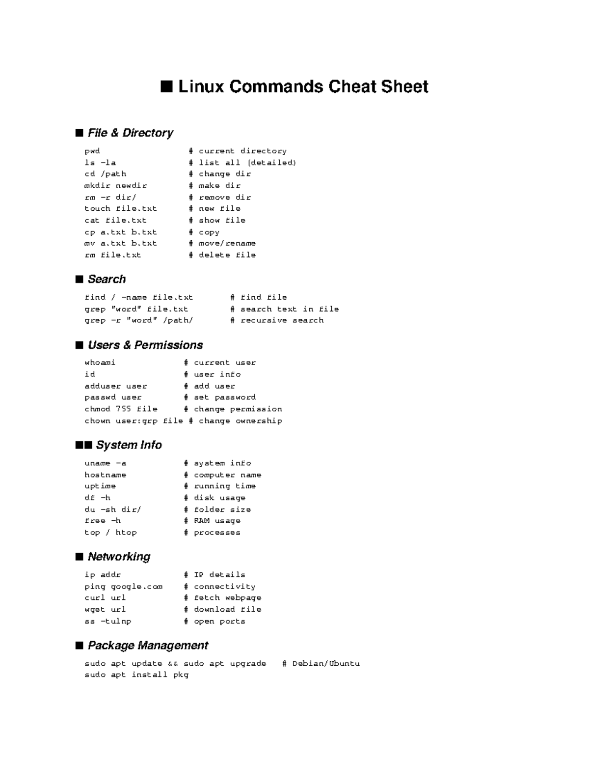 Linux Commands Cheat Sheet: Essential Commands & Usage Guide - Studocu