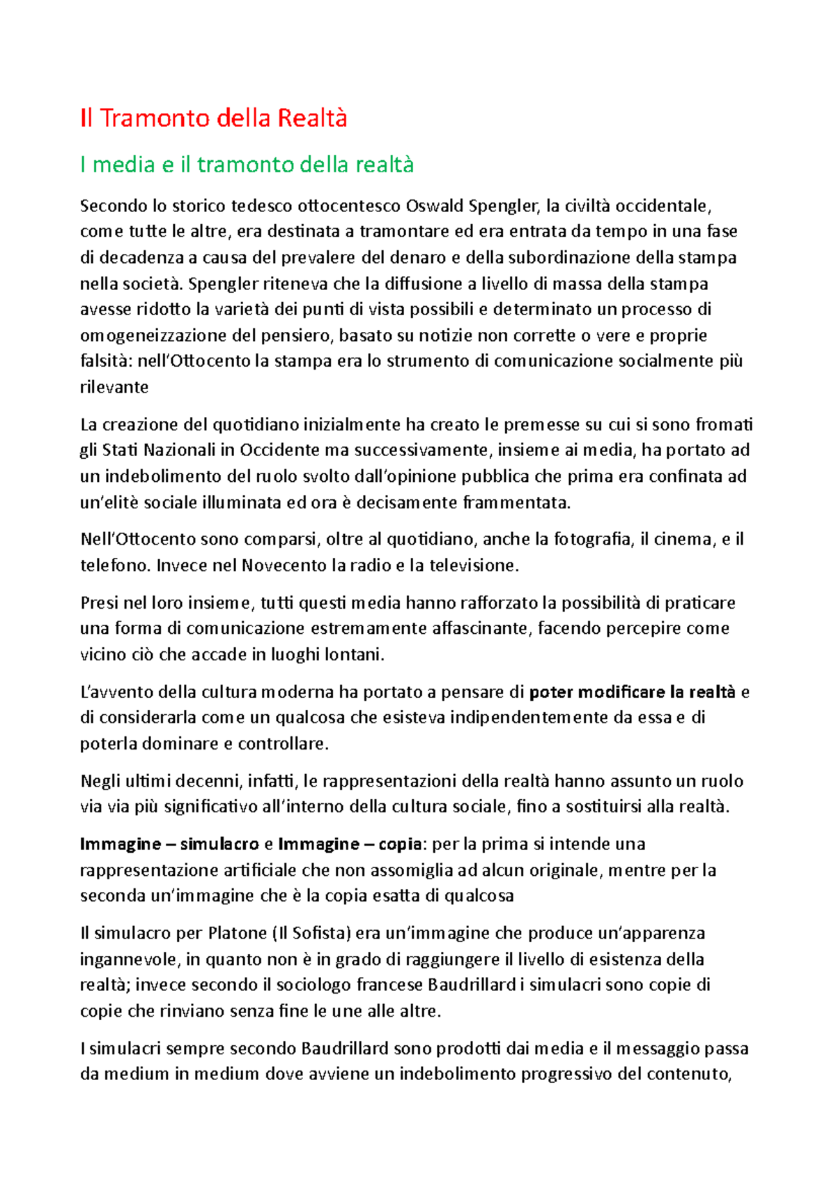 Il Tramonto della Realtà: Riassunto e Riflessioni sui Media - Document Preview