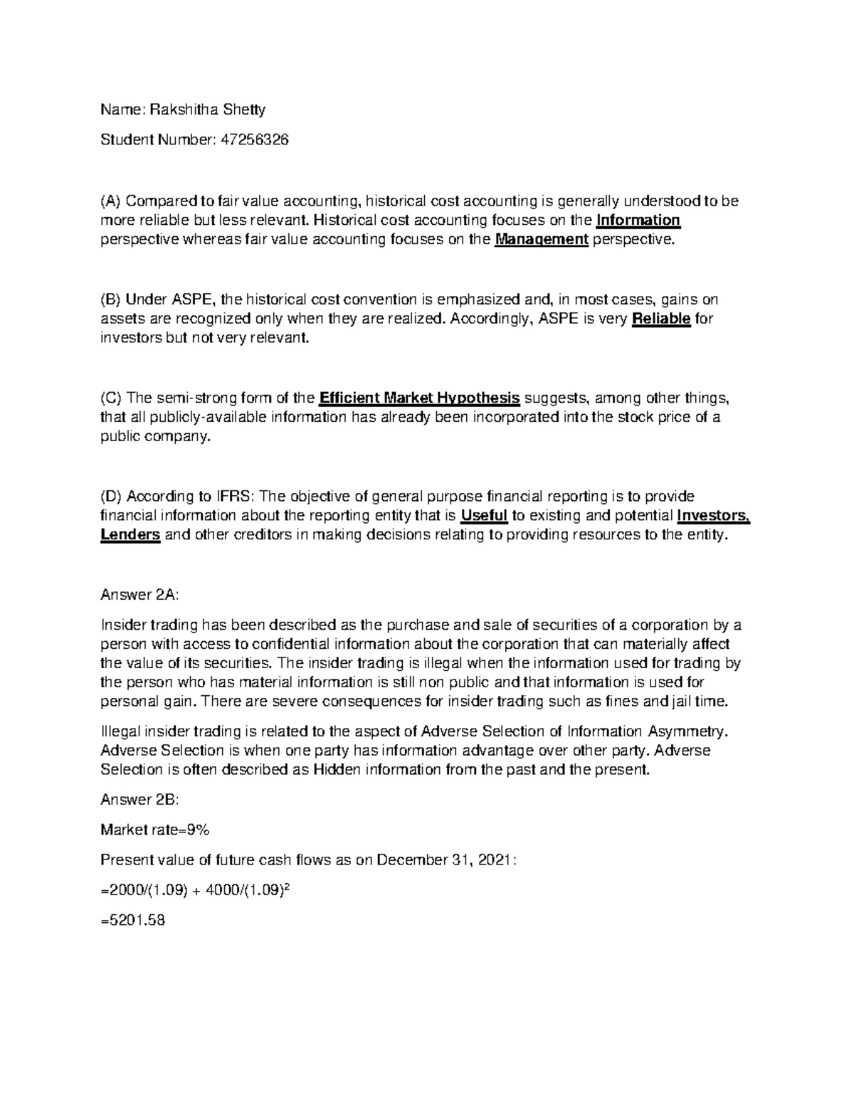 BUSI 353 Assignment 1: Historical Cost vs Fair Value Accounting - Studocu