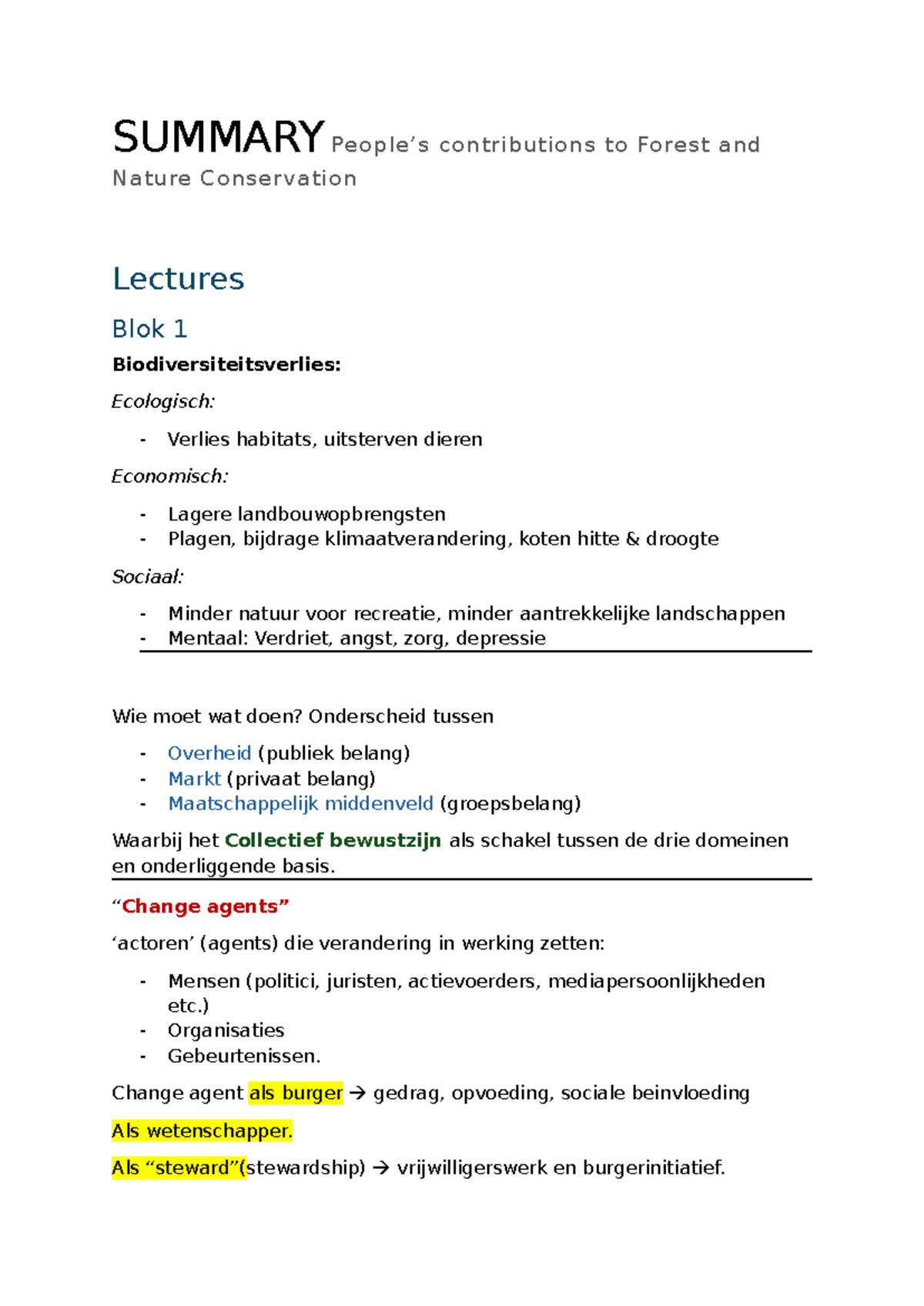 Summary of People's Contributions to Forest & Nature Conservation (BLK ...