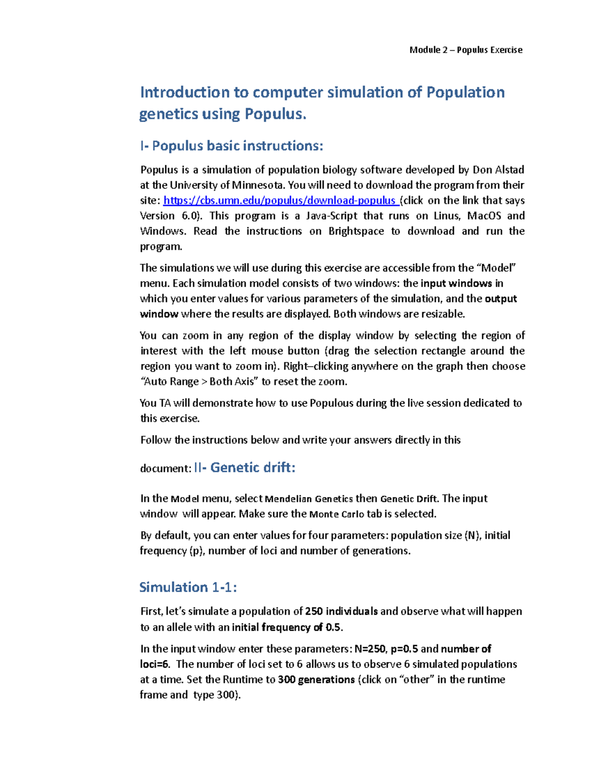 Populus Exercise Module 2: Genetics Simulation Lab Report - Studocu