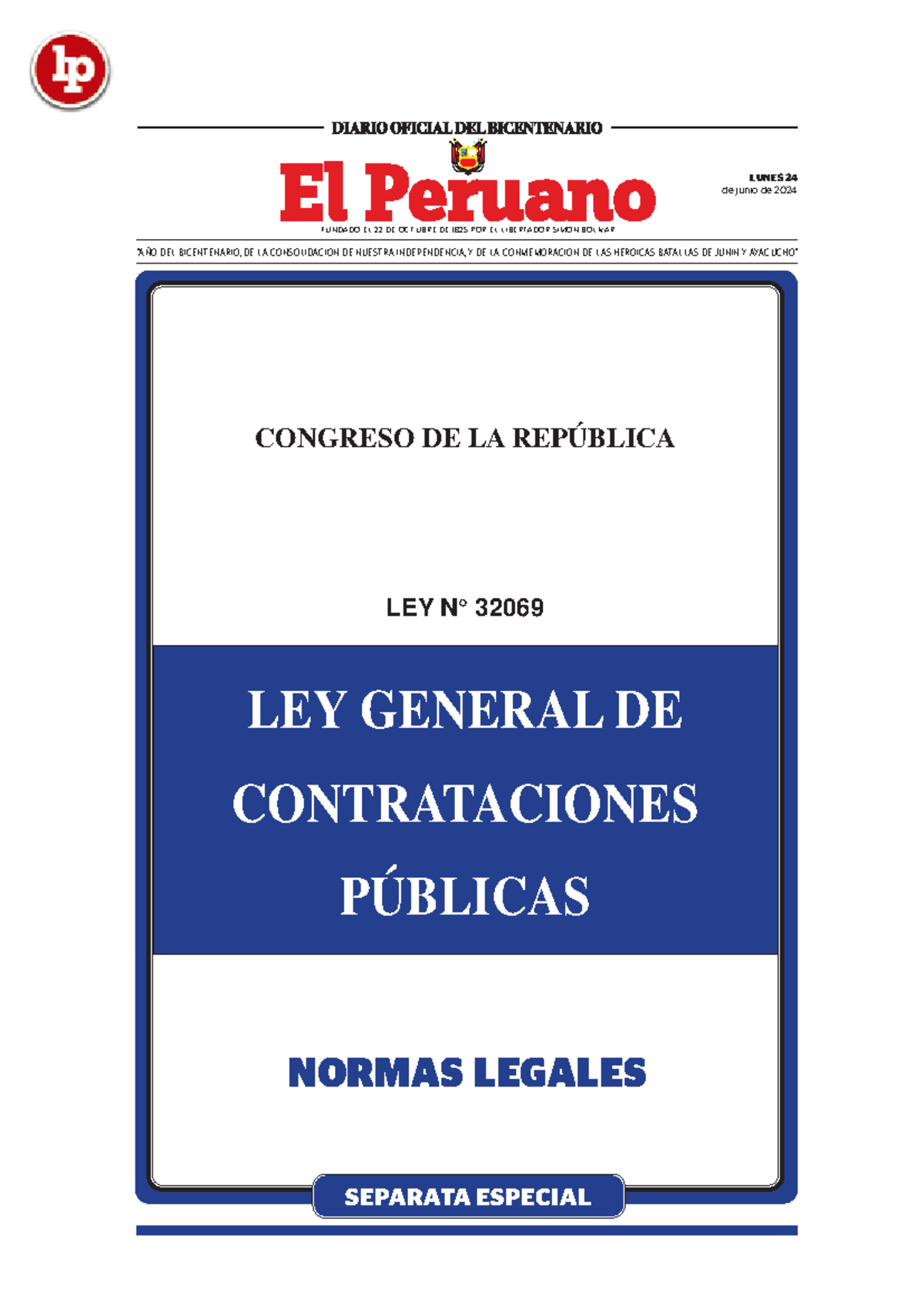 Ley General de Contrataciones Públicas - Ley Nº 32069 (El Peruano ...