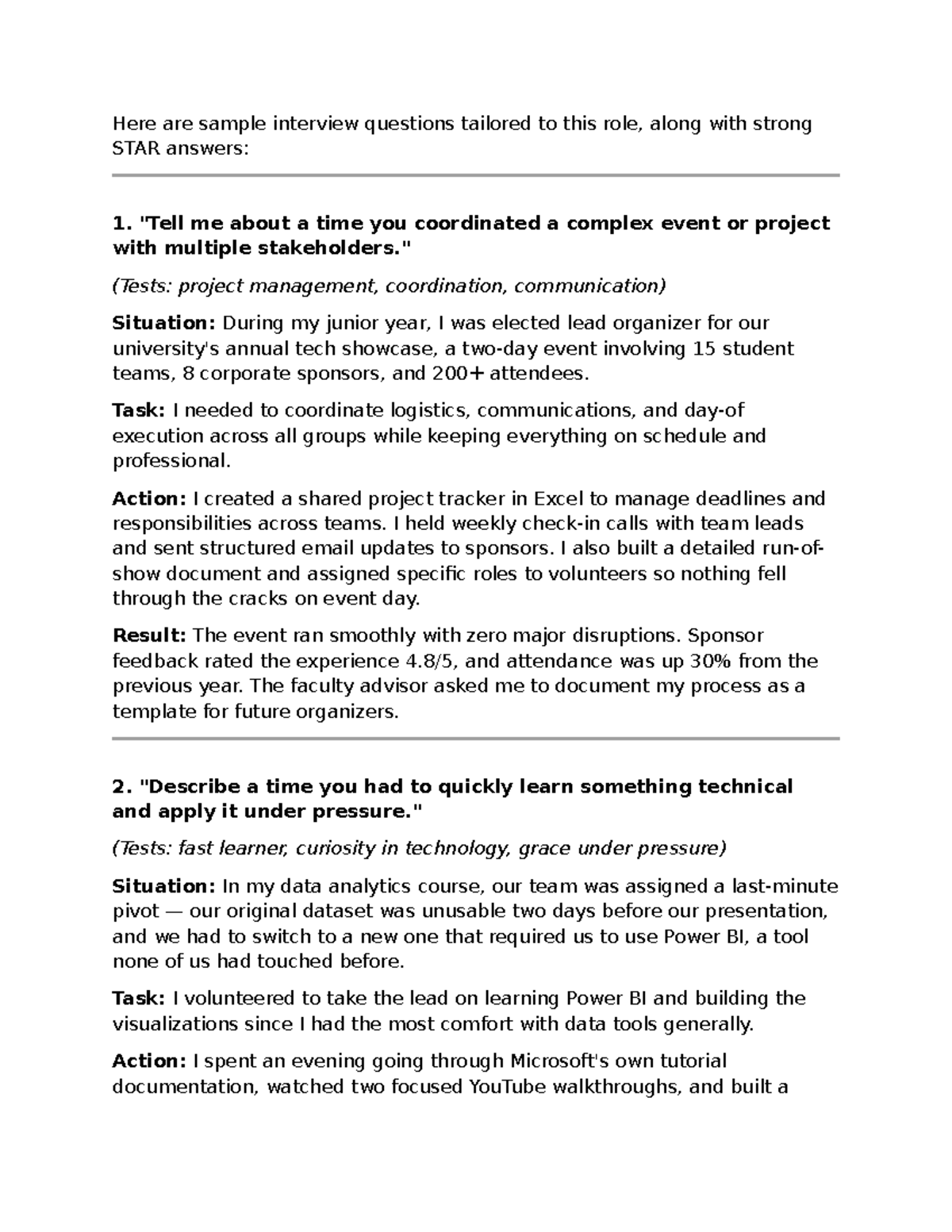 Sample Interview Questions & STAR Answers for Module: Project ...