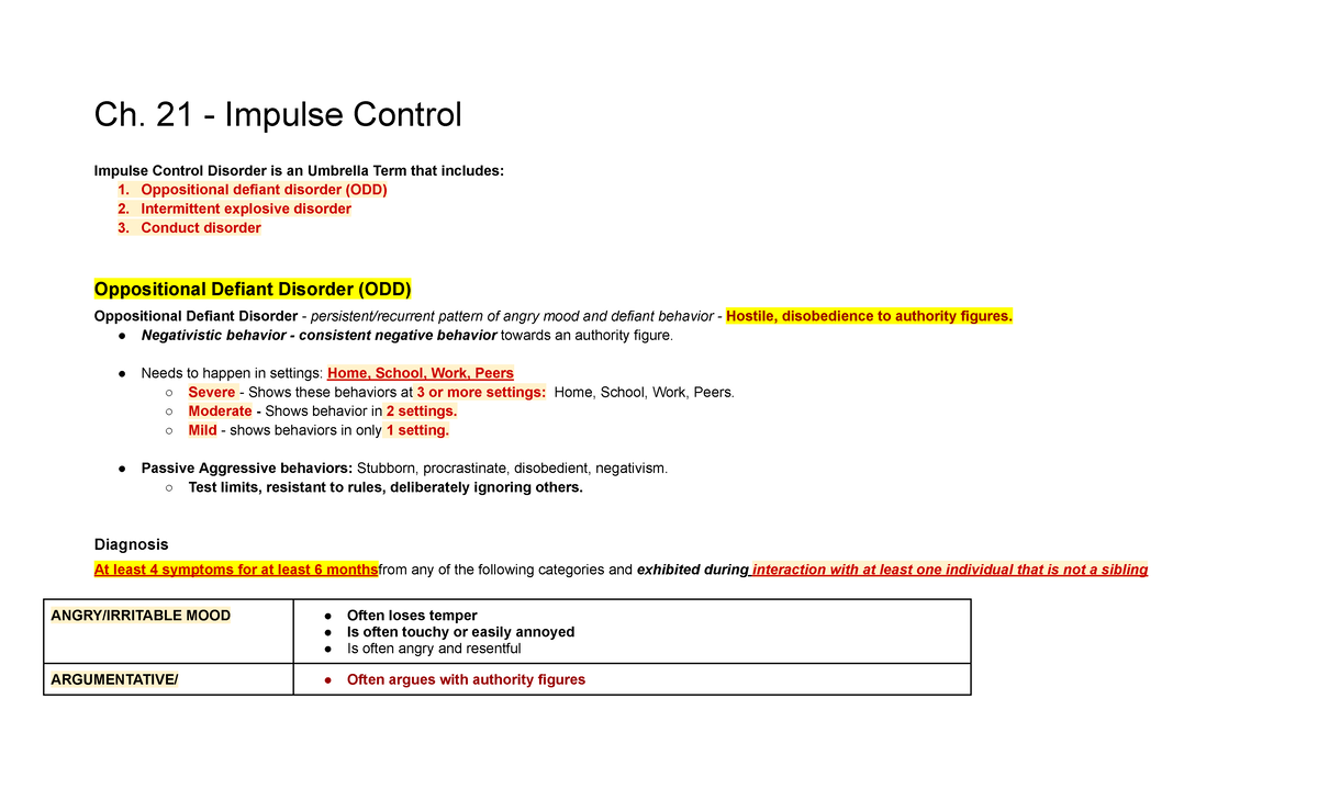 Ch. 21 - Impulse Control Disorders: Overview & Interventions - Studocu