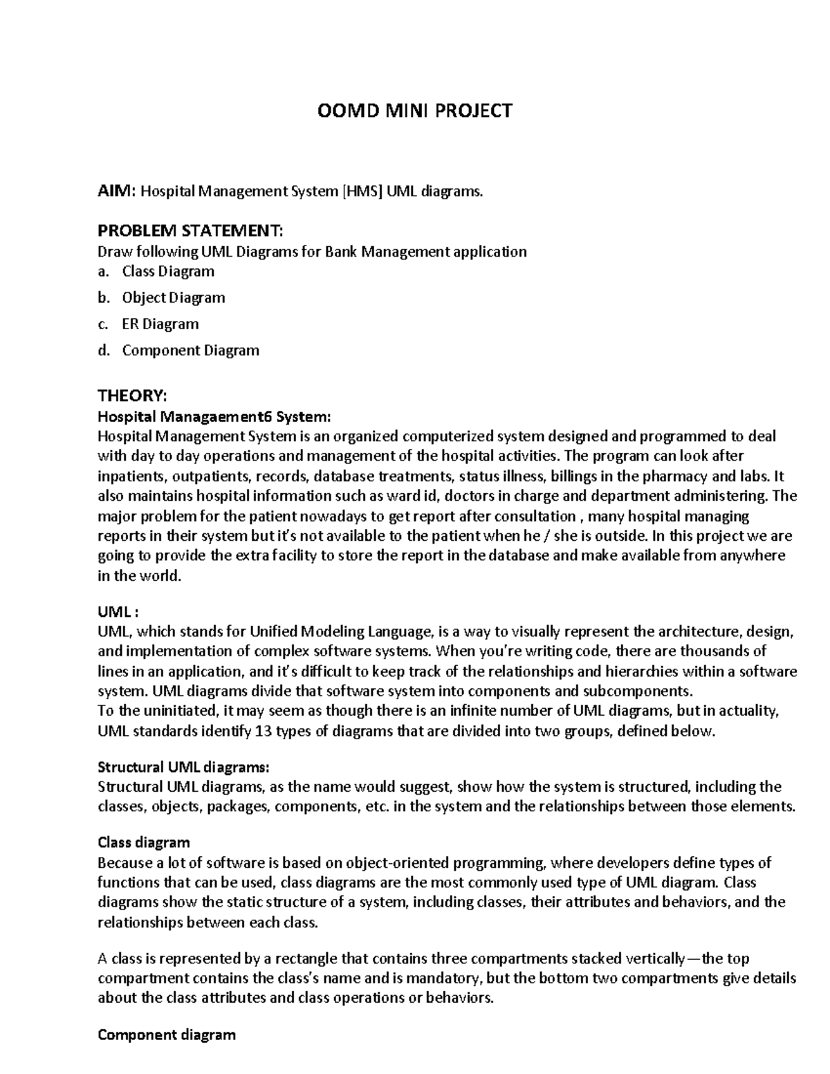 OOMD Mini Project Report: HMS UML Diagrams Overview and Explanation ...