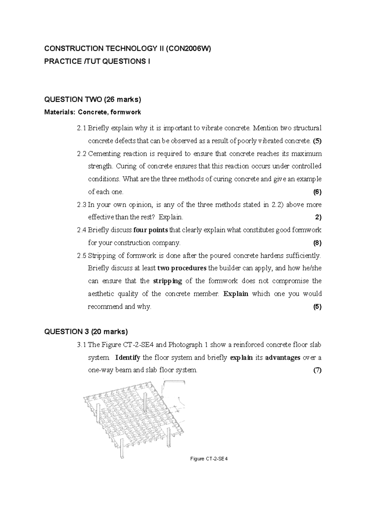 CON 2006 W Test 1 Practice Questions on Construction Technology II ...