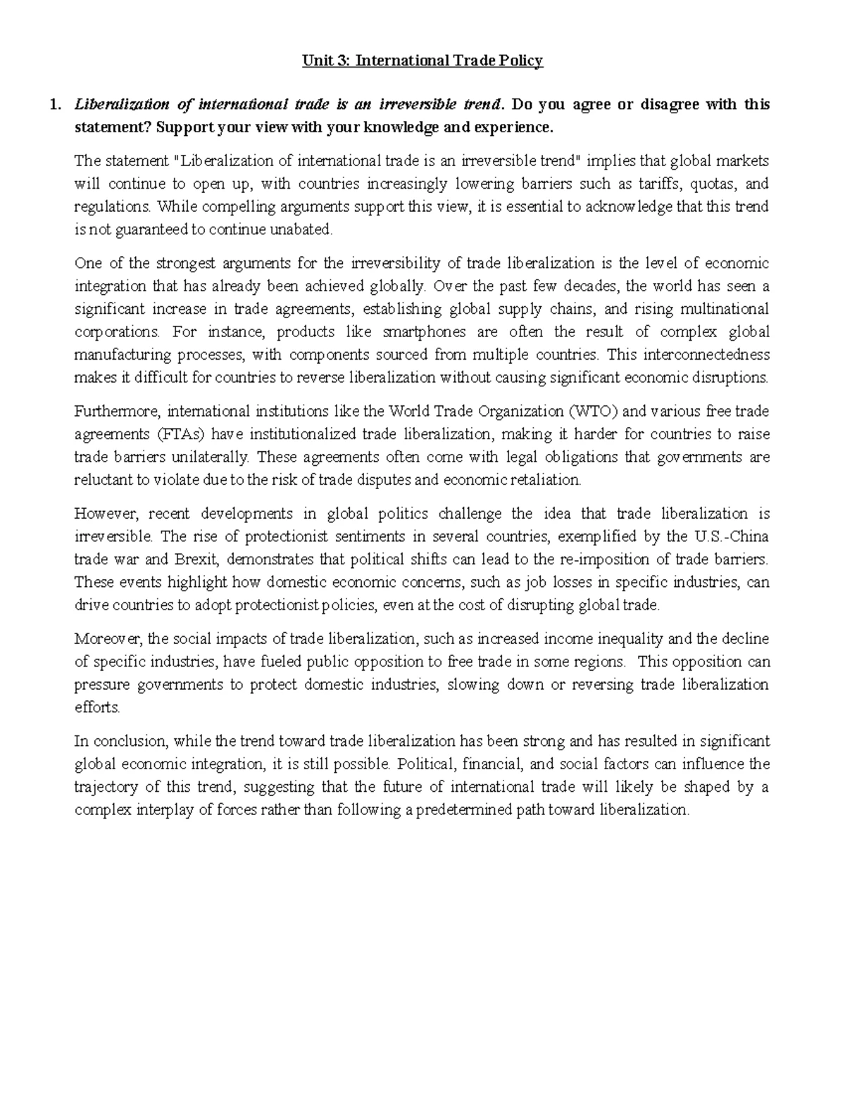 The Impact of Trade Liberalization on Global Economic Inequality - Studocu