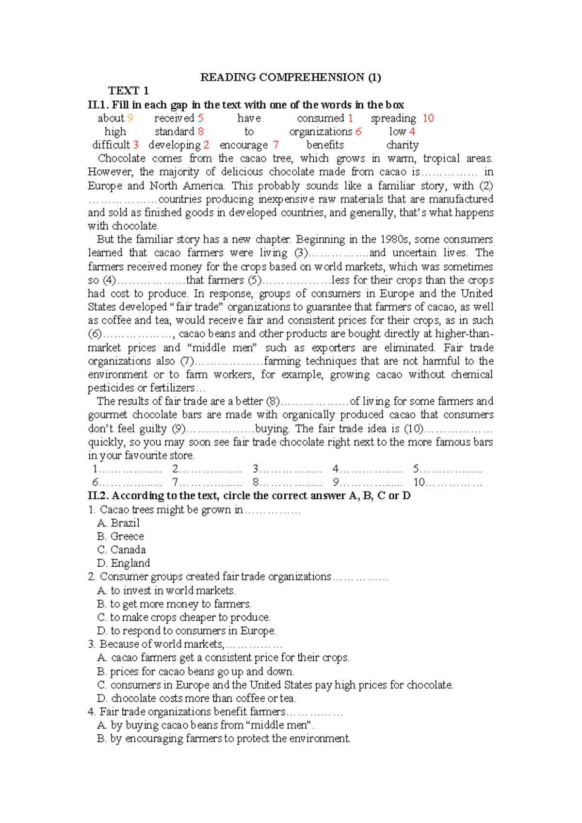 REVIEW OF READING COMPREHENSION (1) TEXTS AND EXERCISES - Studocu