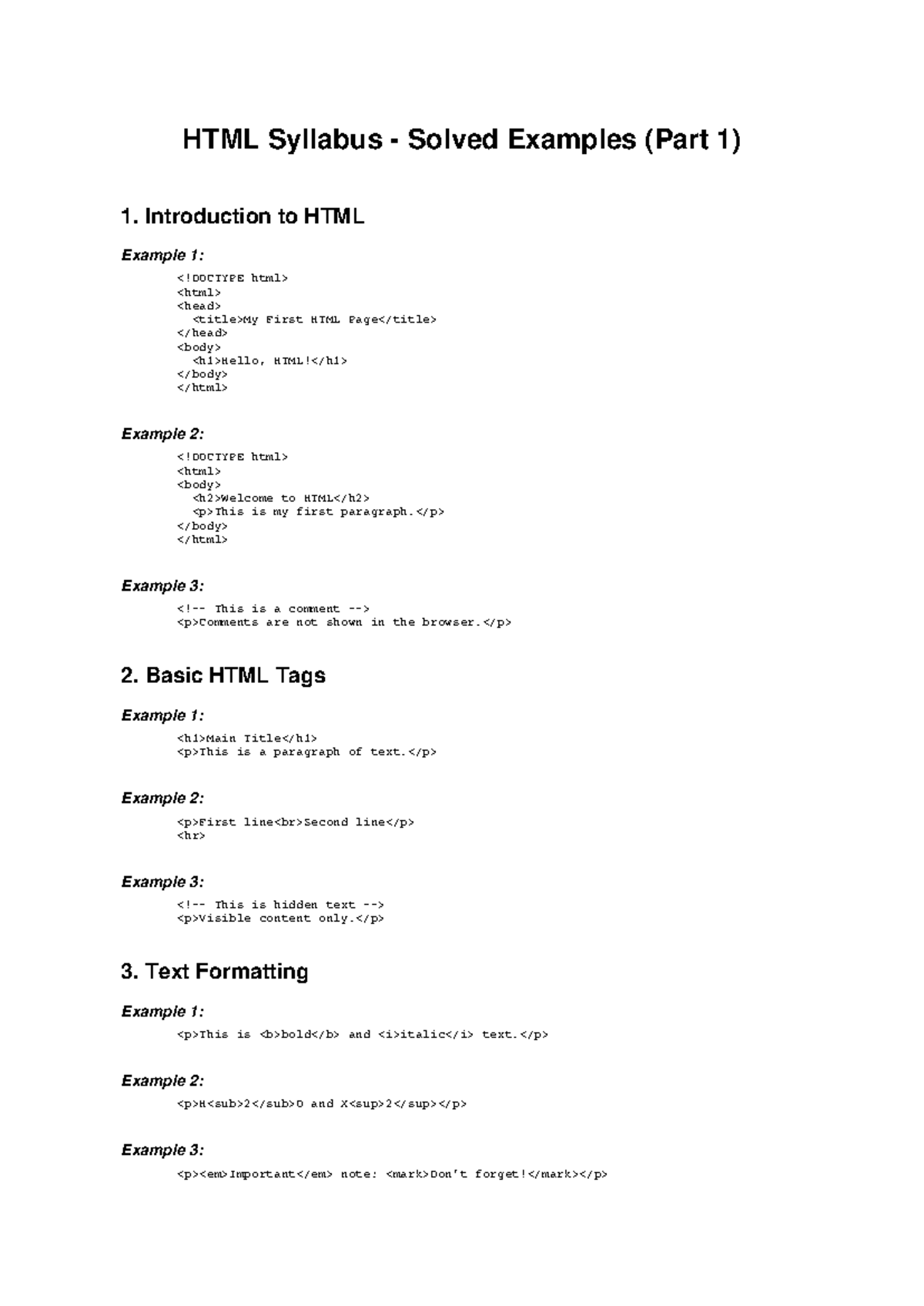 HTML Syllabus: Solved Examples (Part 1) - Studocu