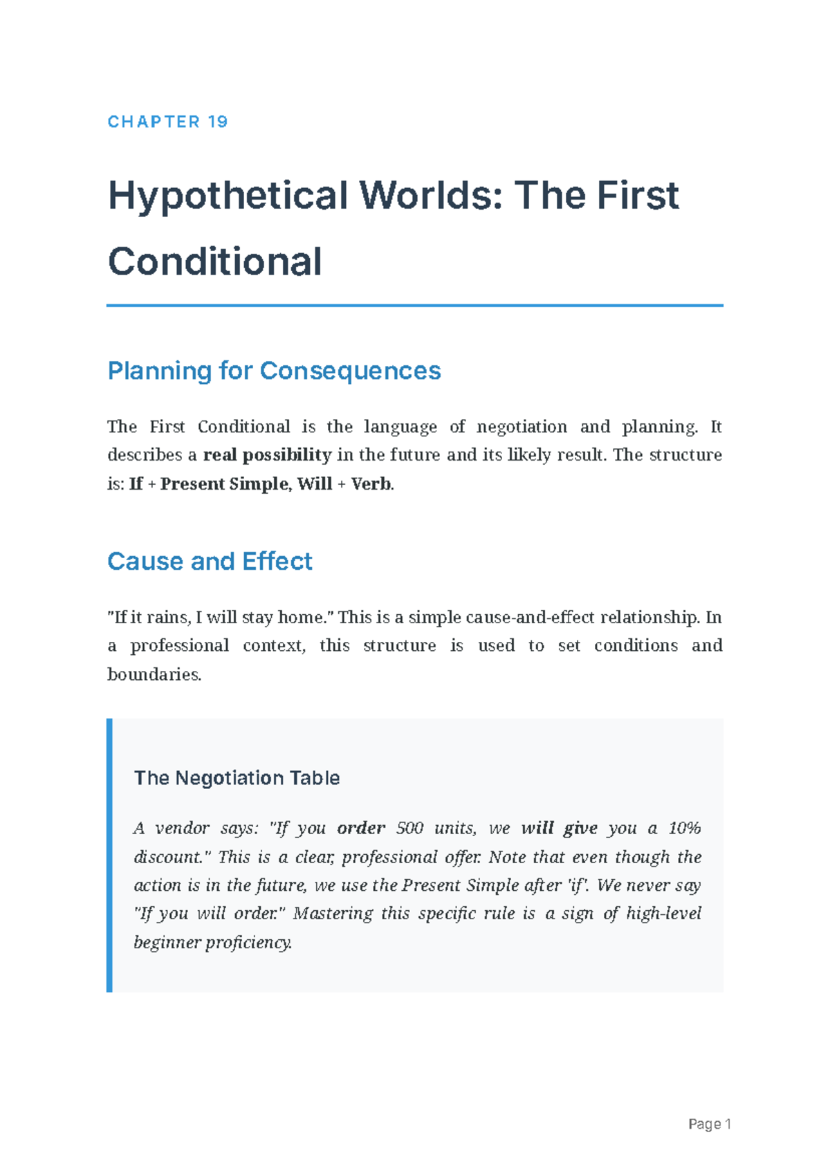 CHAPTER 19: The First Conditional in Hypothetical Worlds - Studocu