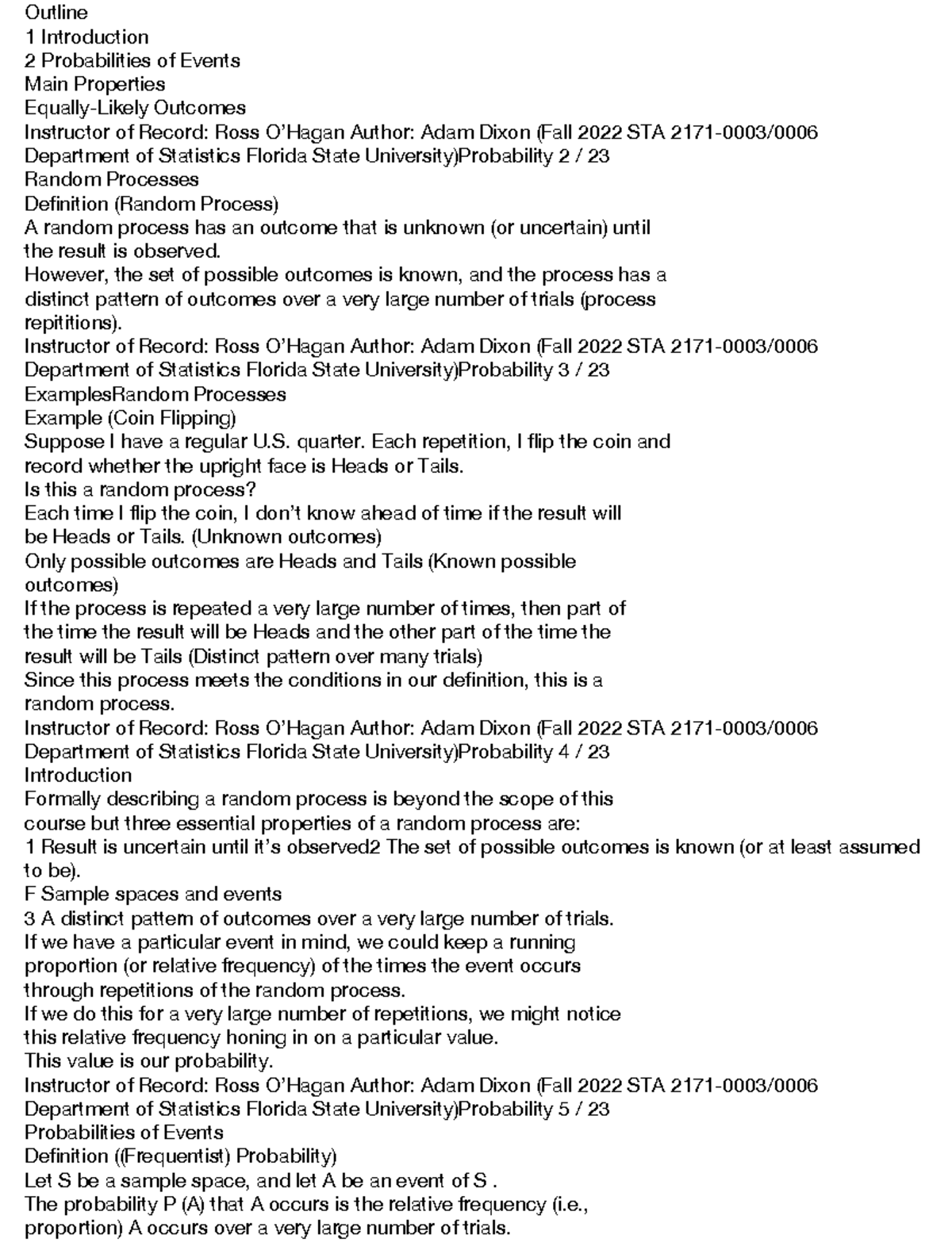 Lecture Notes on Probability Concepts - STA 2171-0003 - Studocu