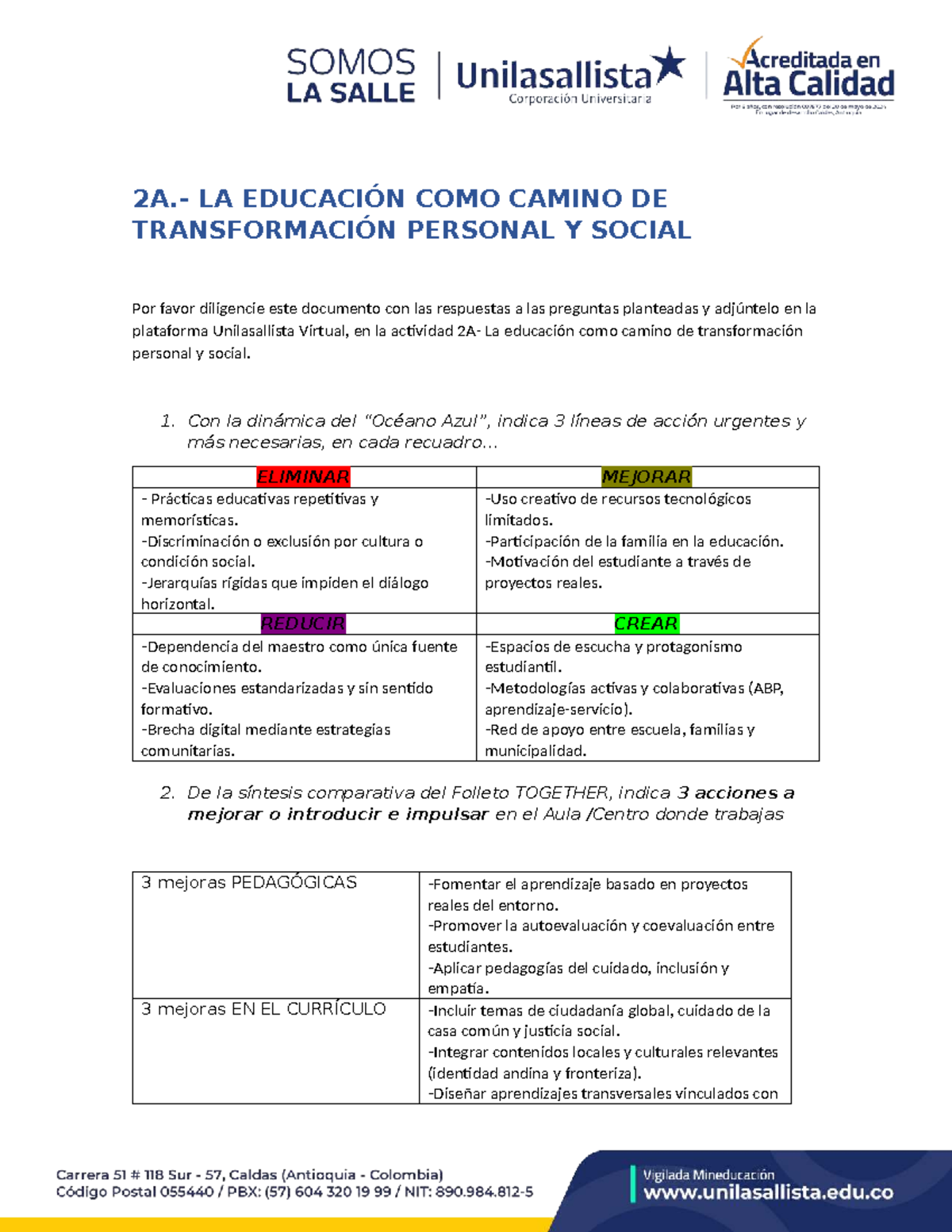 Actividad 2A: La Educación como Camino de Transformación Personal y ...