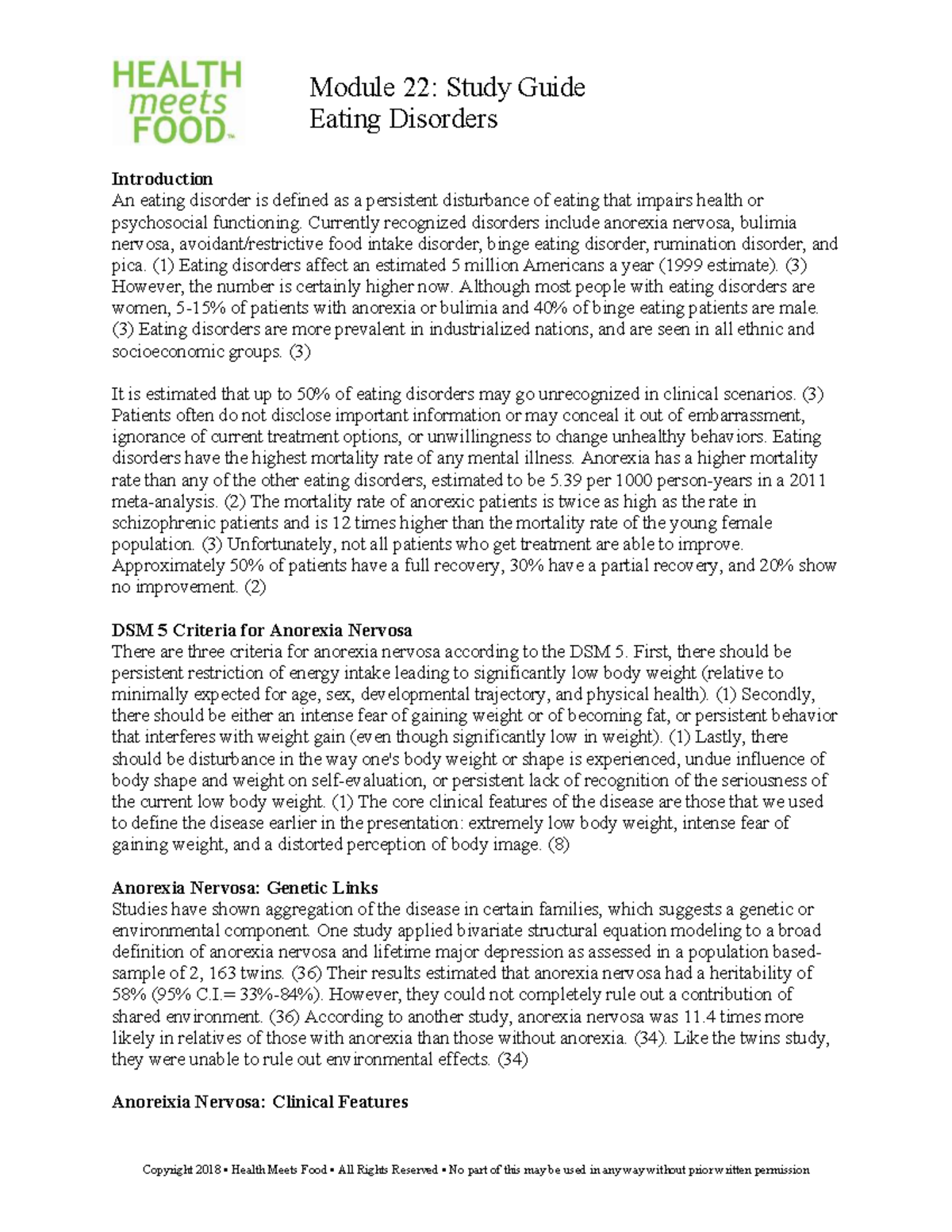 Module 22: Study Guide on Eating Disorders (Health Course) - Studocu