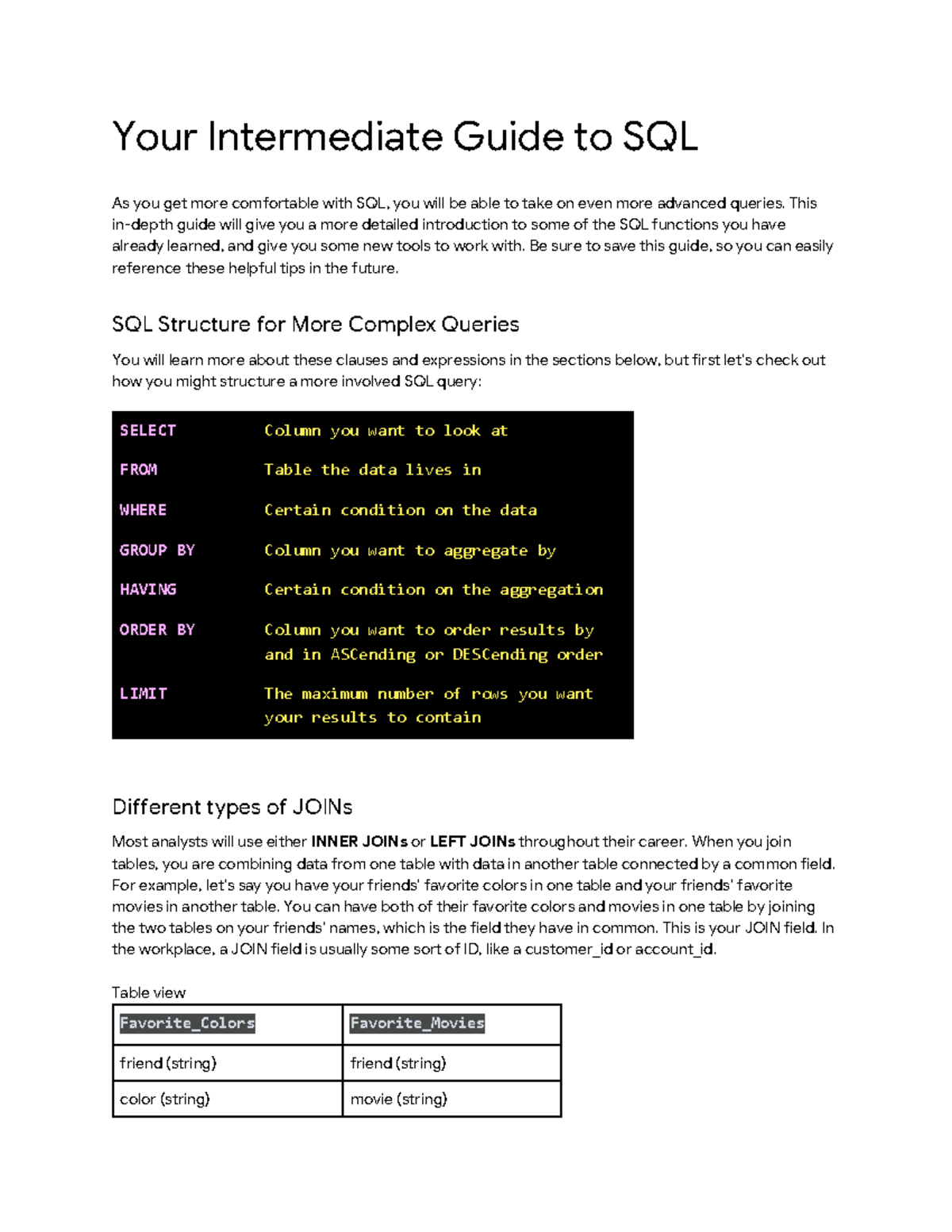 immediate Guide to SQL - Your Intermediate Guide to SQL As you get more ...