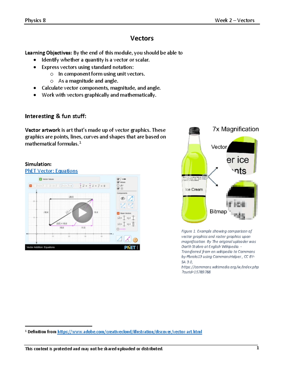 W2 Vectors Physics 8: Learning Objectives & Properties of Vectors - Studocu