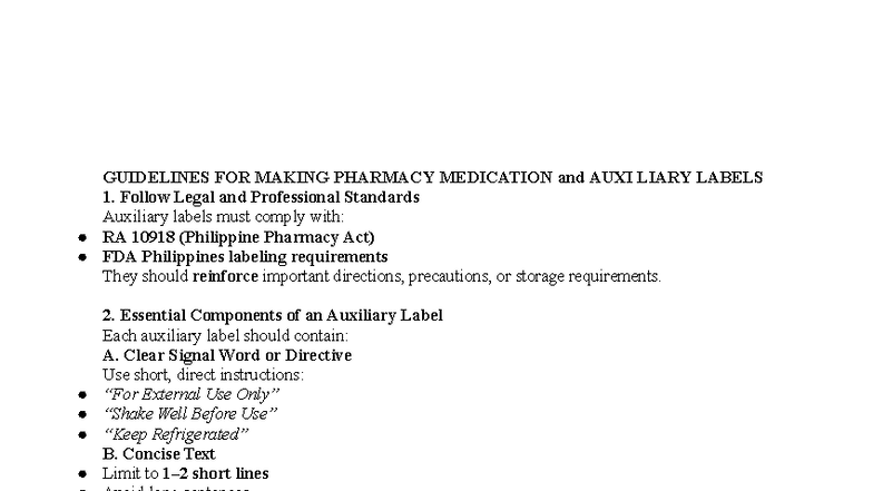 Guidelines for Pharmacy Medication & Auxiliary Labels (PHAR 101) - Studocu