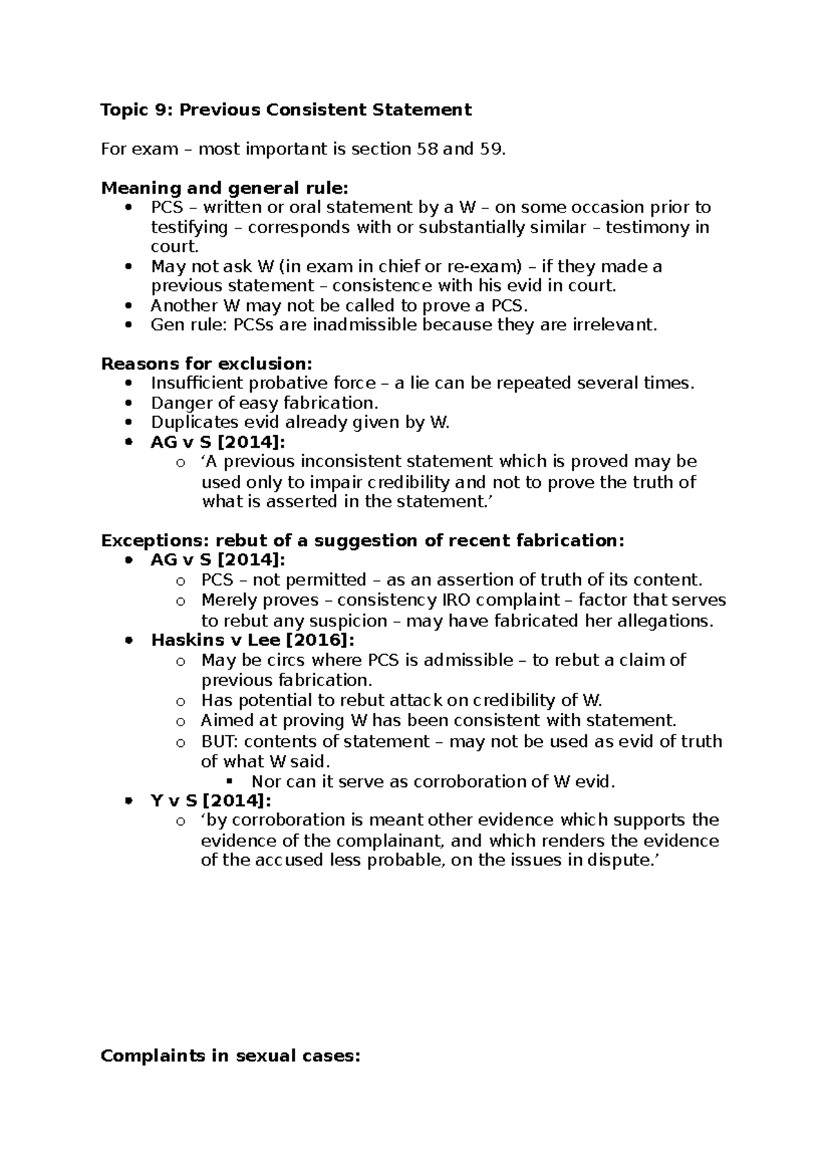 Course Code: Law 101 - Final Exam Notes on Previous Consistent ...