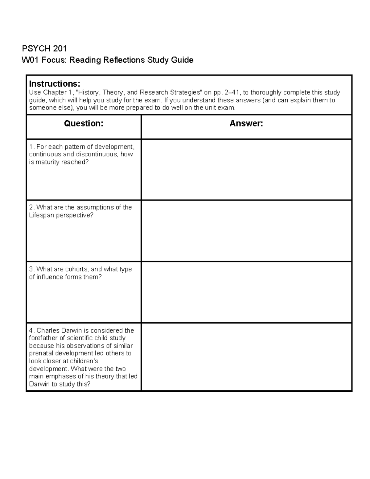 PSYCH 201 W01 Final Exam Study Guide: Reading Reflections - Studocu