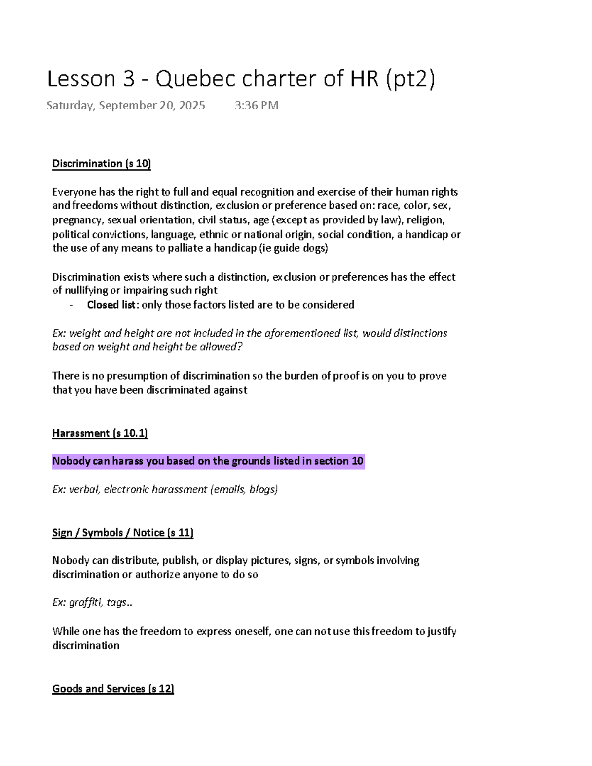Lesson 3: Quebec Charter of Human Rights (Part 2) - Discrimination ...