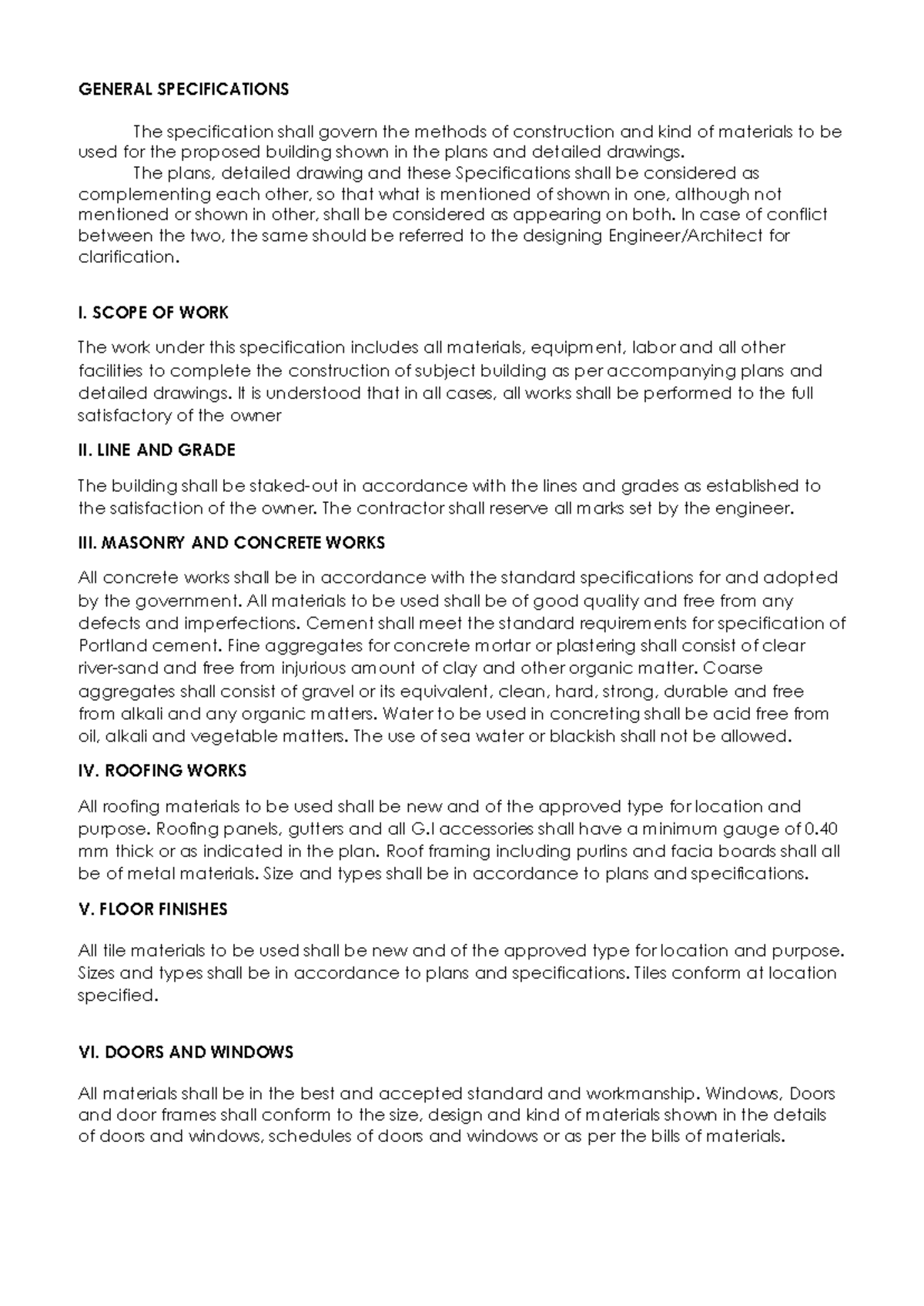 Building Construction Specifications and Material Requirements - Studocu
