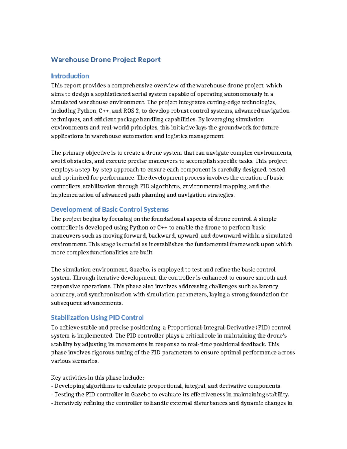 Warehouse Drone Project Report - Warehouse Drone Project Report ...