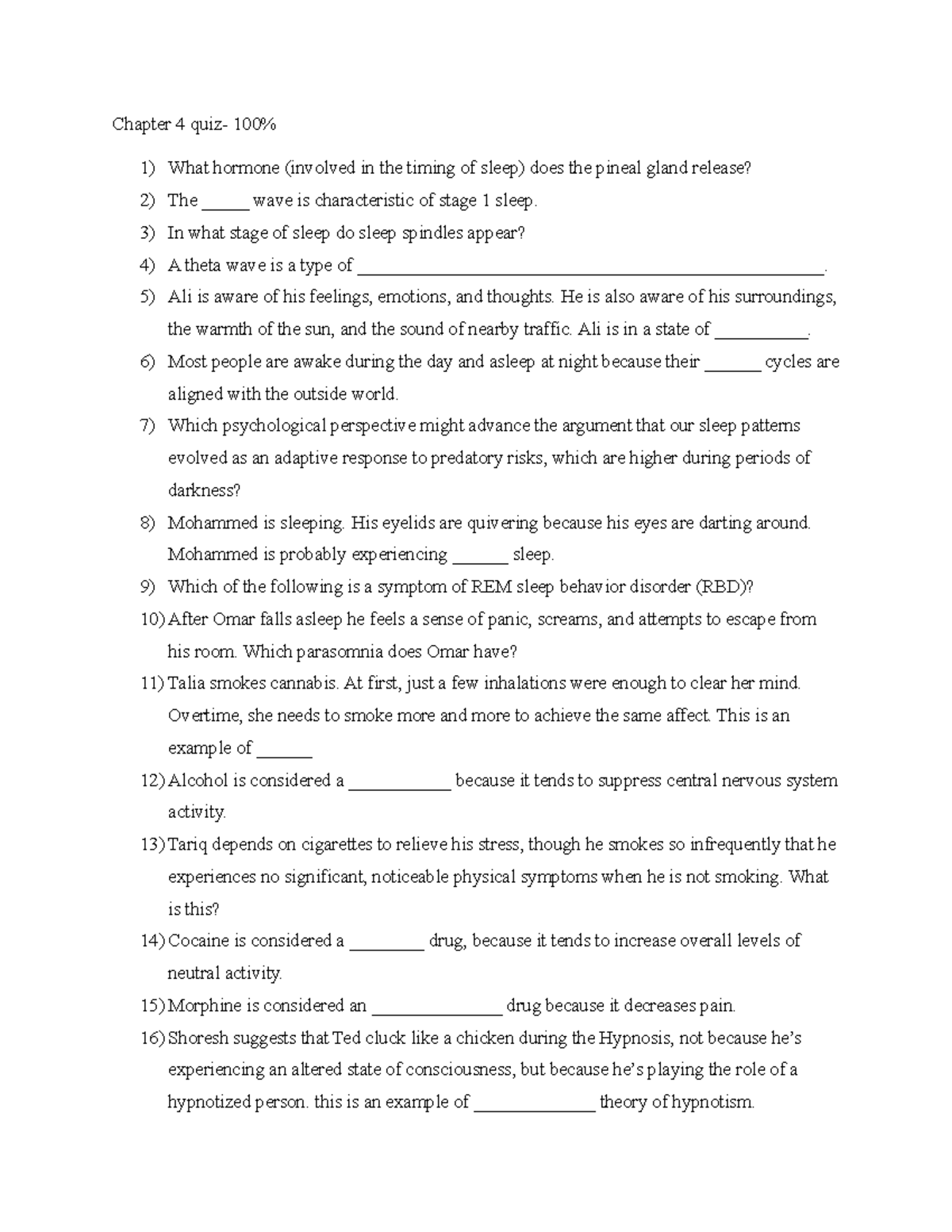 Chapter 4 Quiz: Sleep and Consciousness Insights