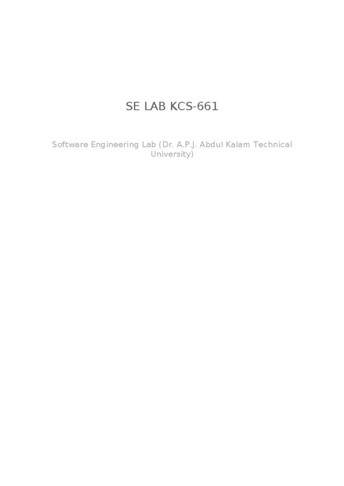 Software Engineering Lab Practical File - KCS 661 - Studocu