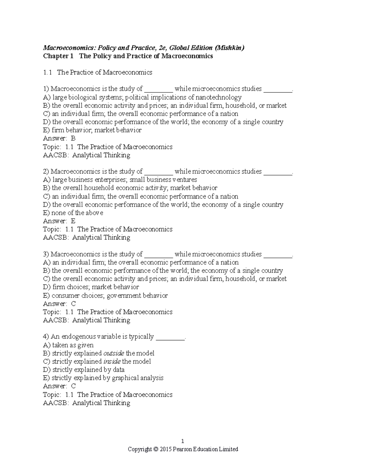 Chapter 1 - Macroeconomics Practice Questions & Answers - Document Preview