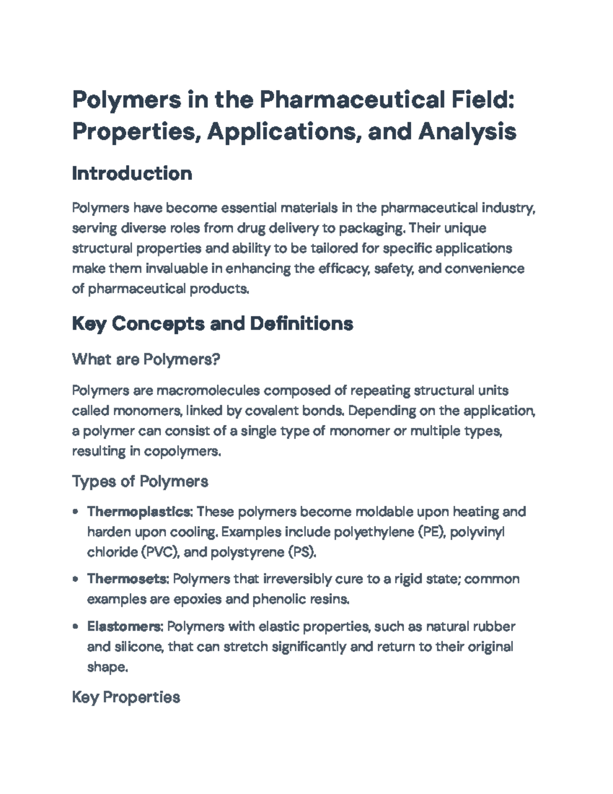 Polymers in the Pharmaceutical Field: Properties and Applications ...