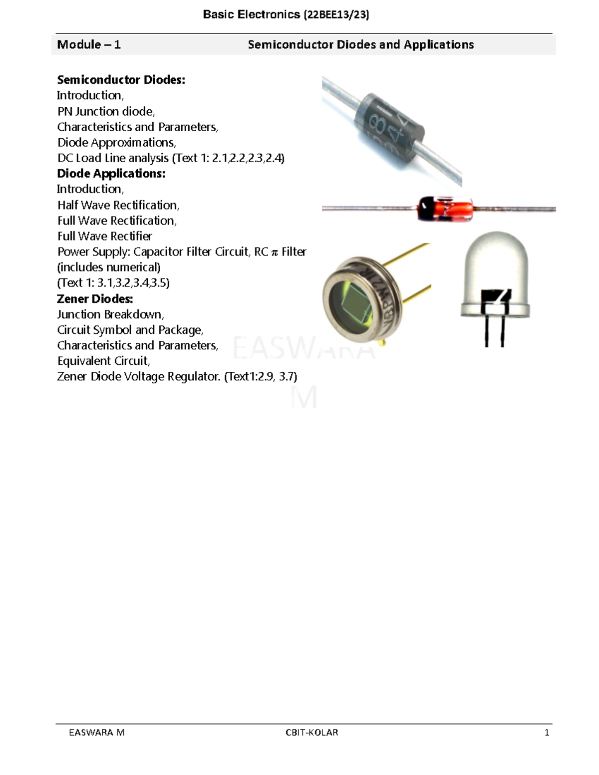 BBEE103 Module 1: Semiconductor Diodes & Applications Overview - Document Preview