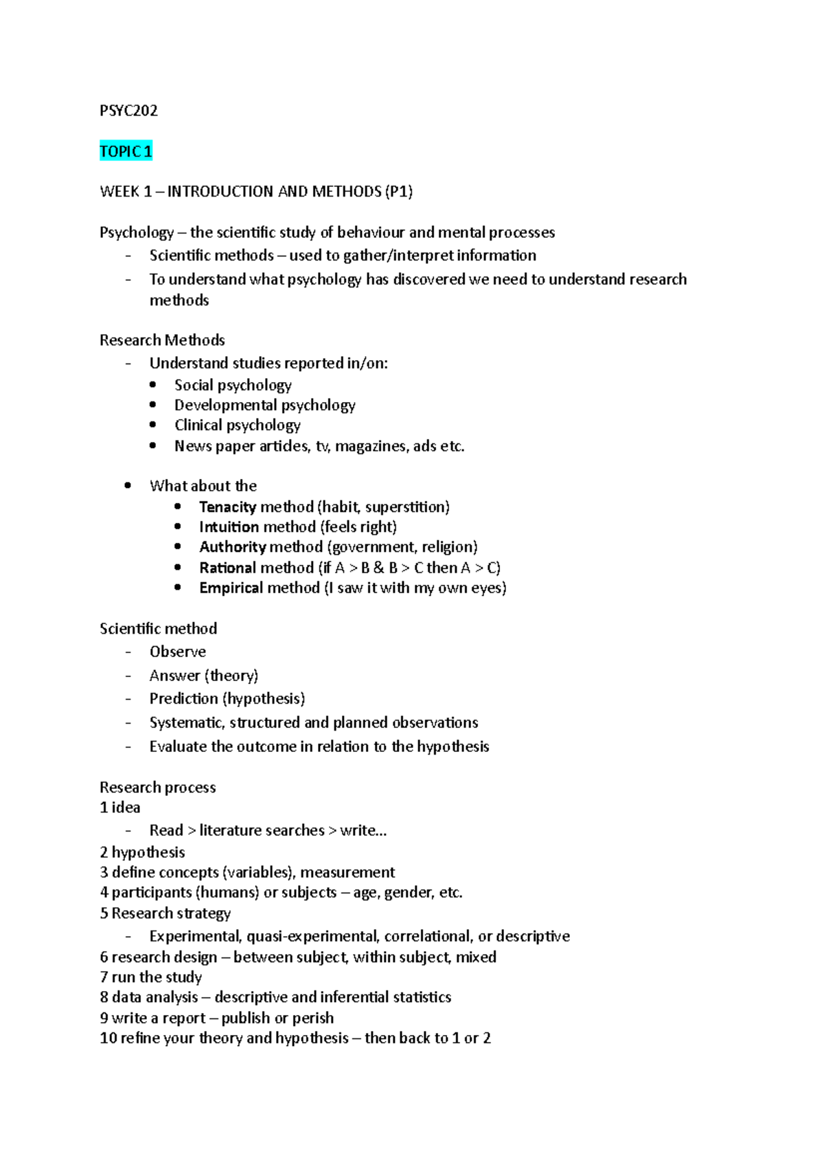 PSYC202 Trimester 1 Lecture Notes: Introduction to Research Methods ...