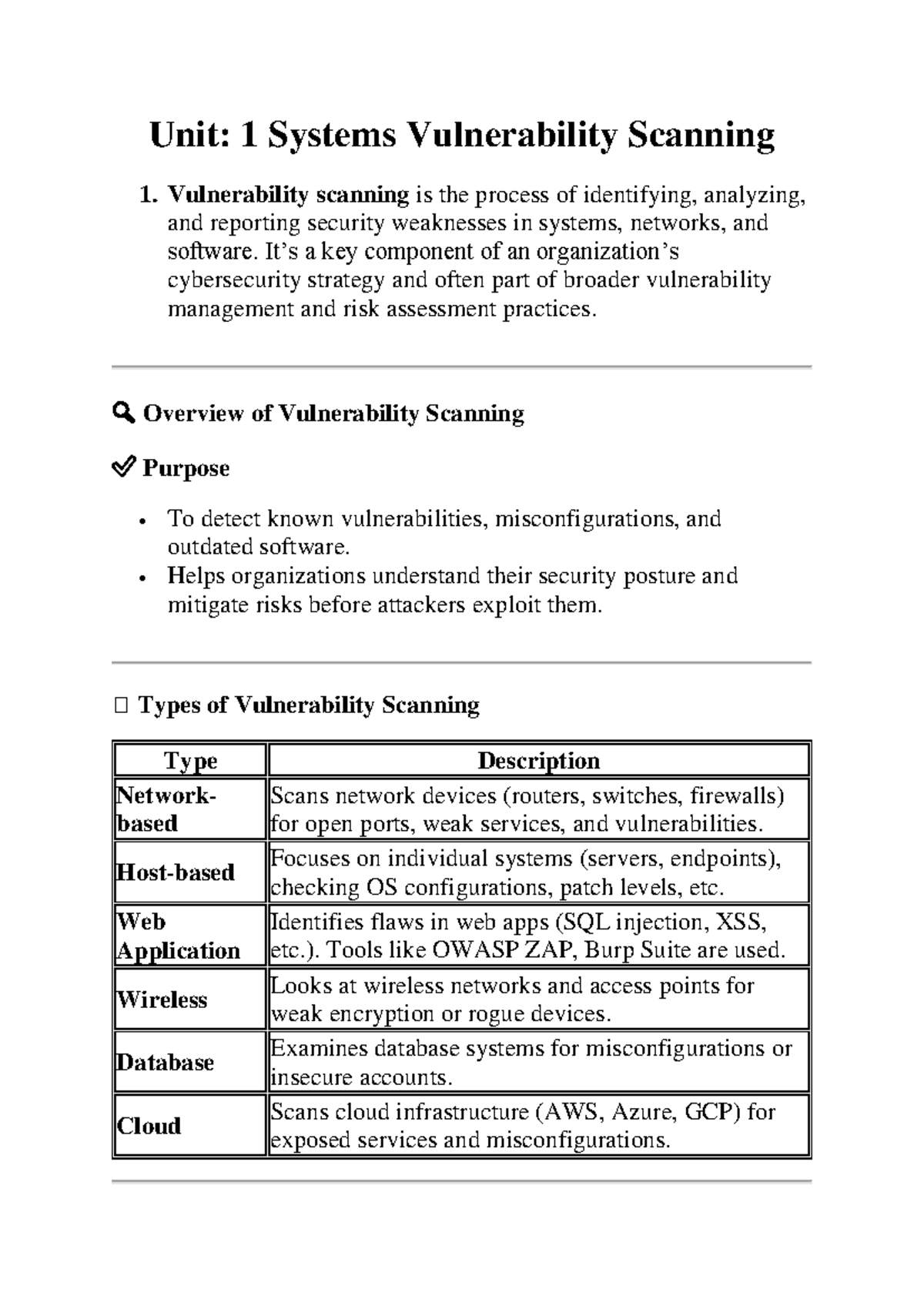 Unit 1: Overview of Systems Vulnerability Scanning Techniques - Studocu