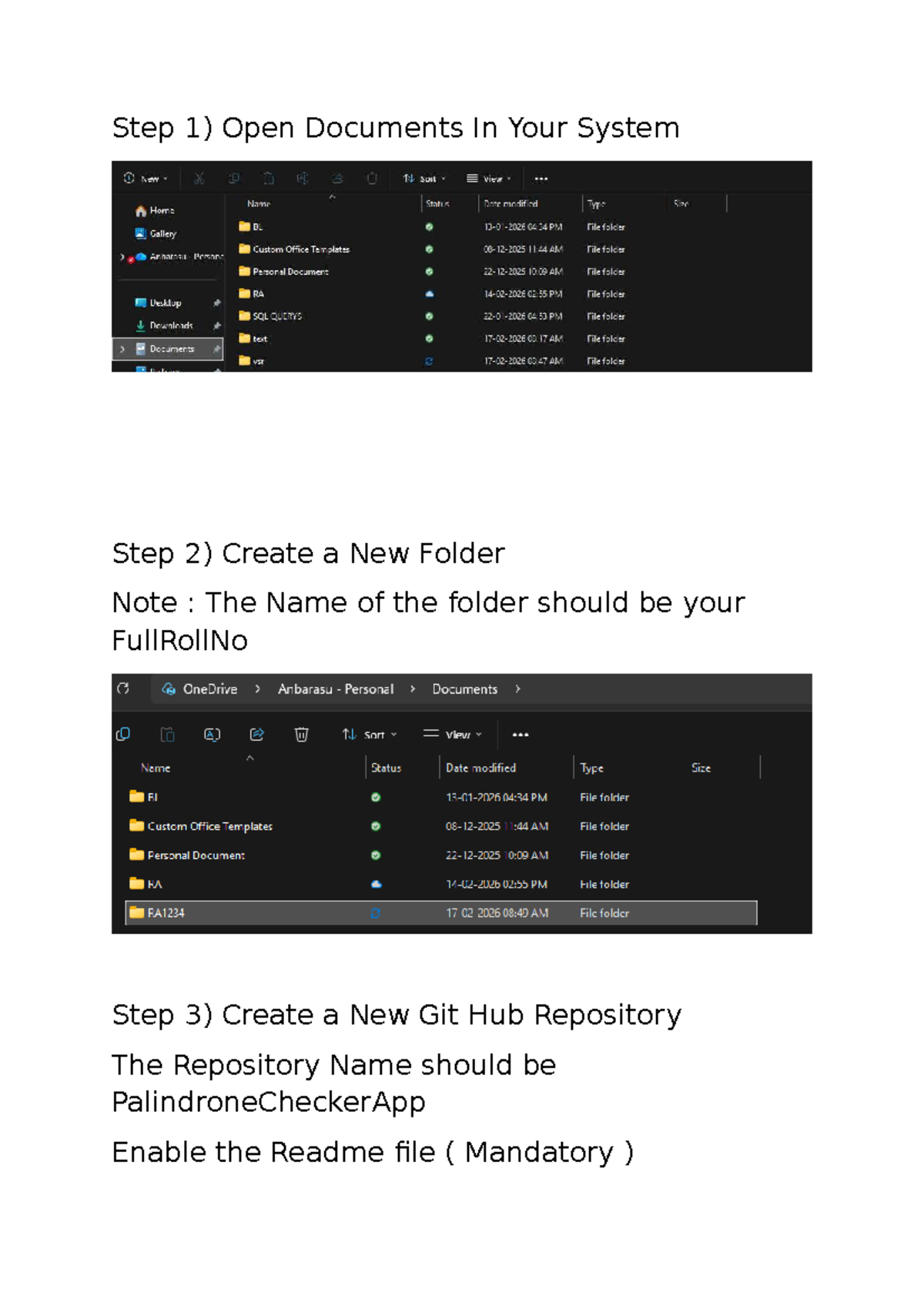 GitHub Repository Setup Procedure for PalindromeCheckerApp - Studocu