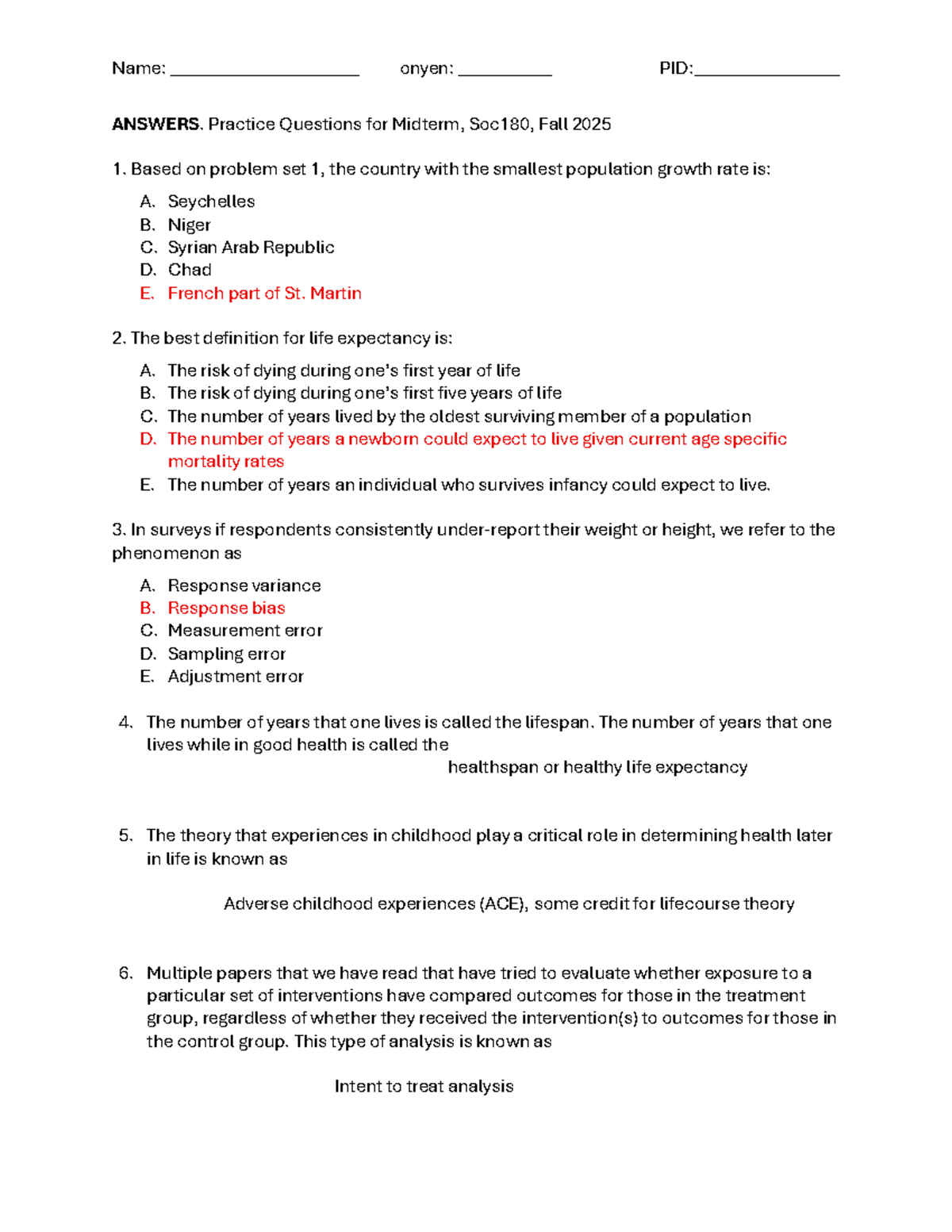Practice Questions for Midterm Exam, SOC180, Fall 2025 - Studocu