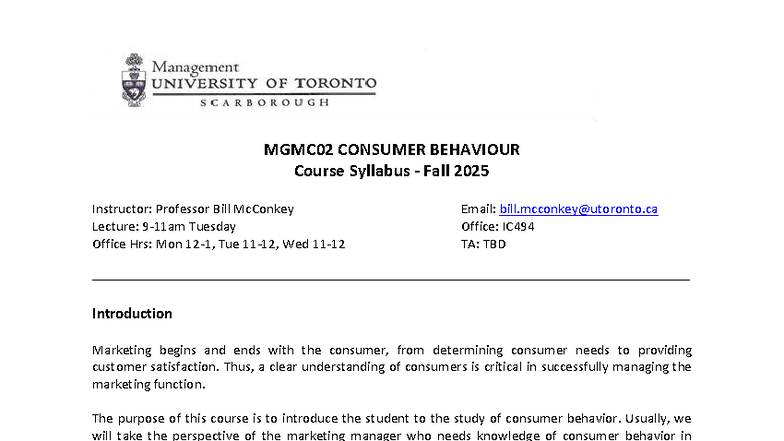 MGMC02 Consumer Behaviour Course Syllabus - Fall 2025 - Studocu