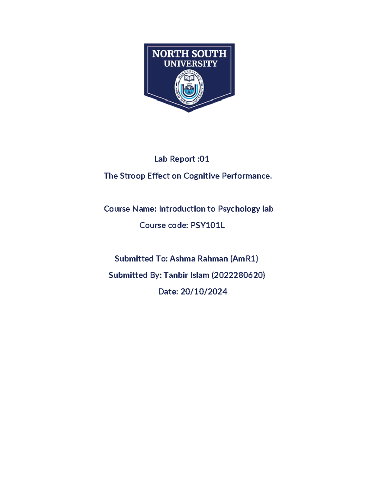 Document 60 - JGGJG - Lab Report : The Stroop Effect on Cognitive ...