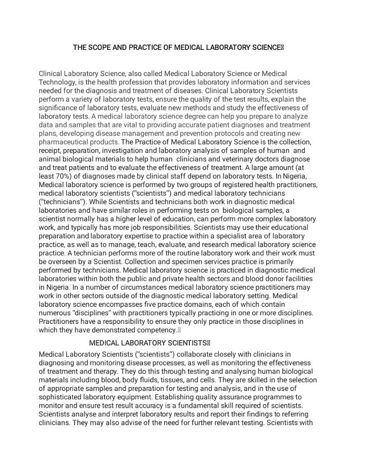 The Scope and Practice of Medical Laboratory Science (MLS 101) - Studocu