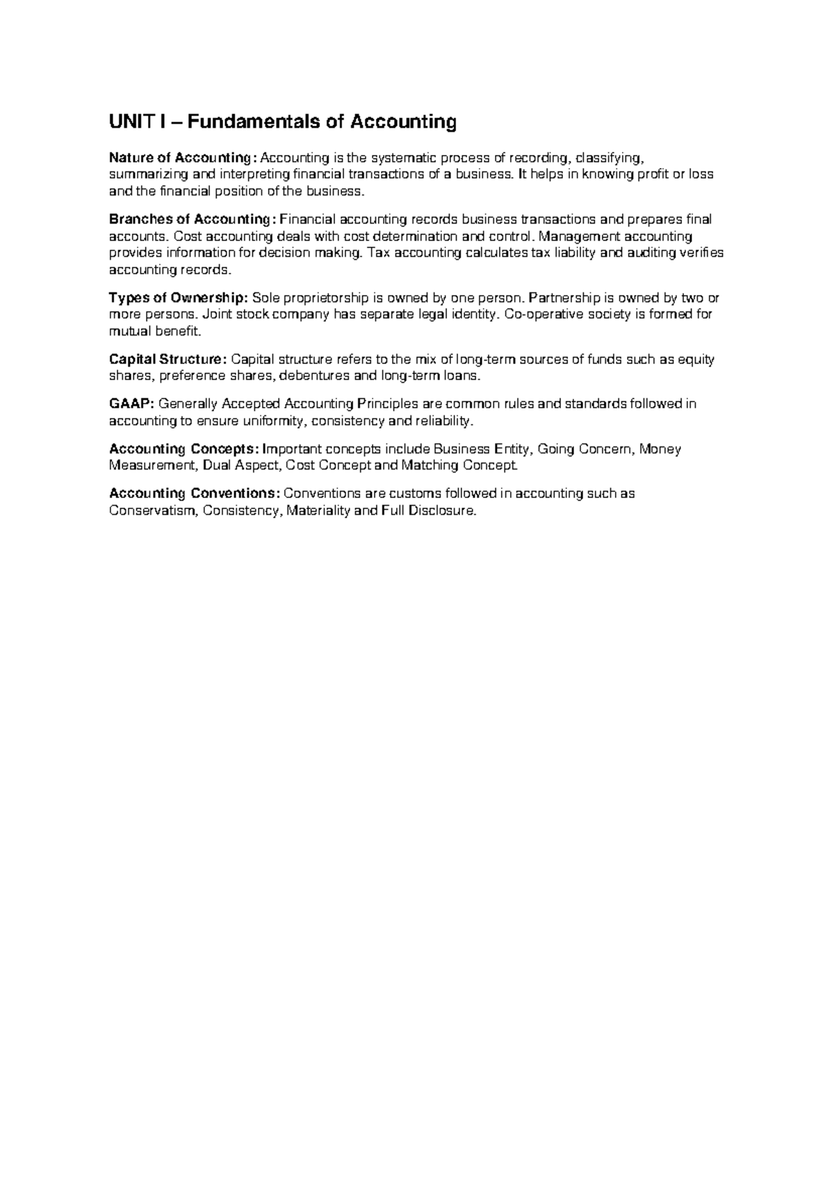 Accounting Unit I-IV: Comprehensive Notes on Fundamentals & Final ...