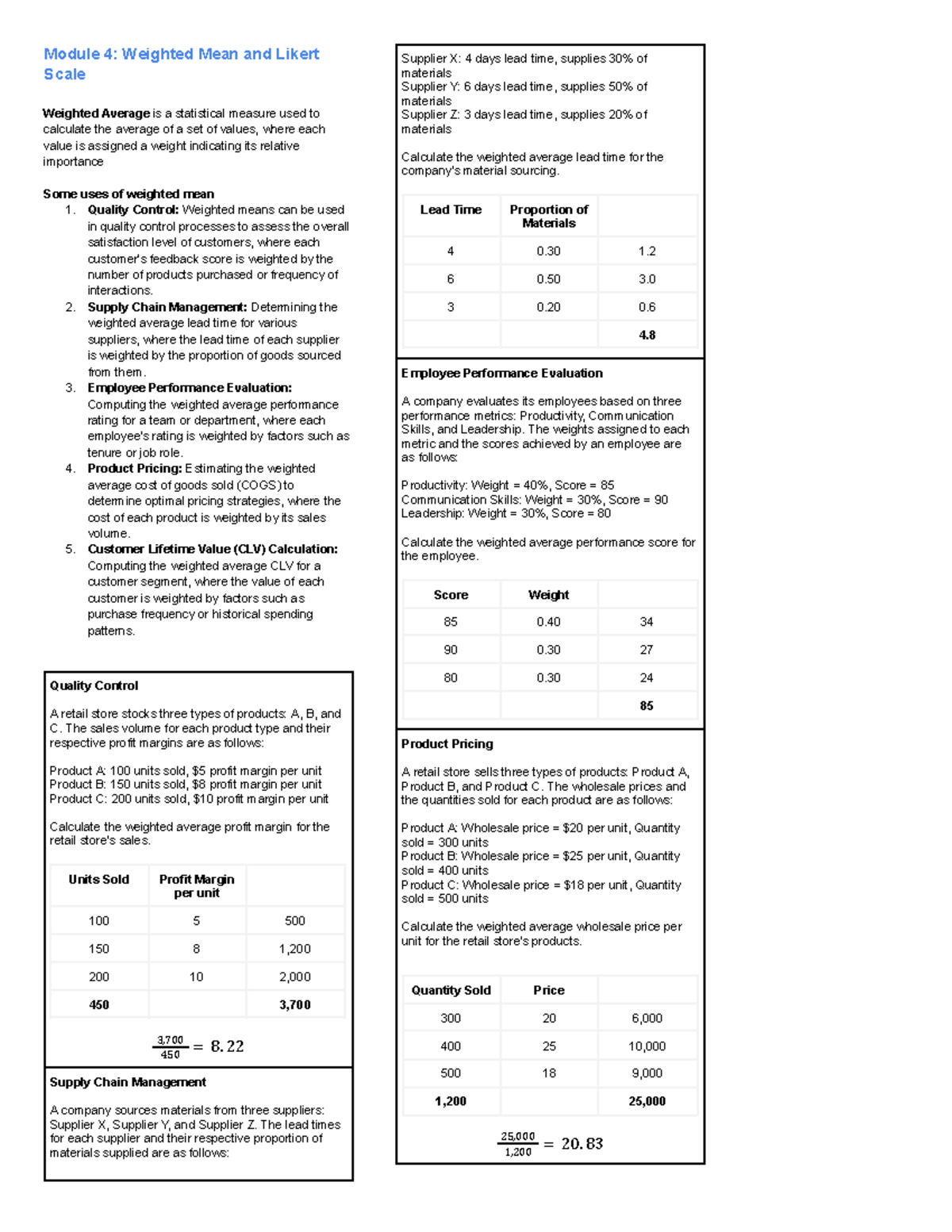 Module 4: Weighted Mean & Likert Scale Applications in Stats - Studocu