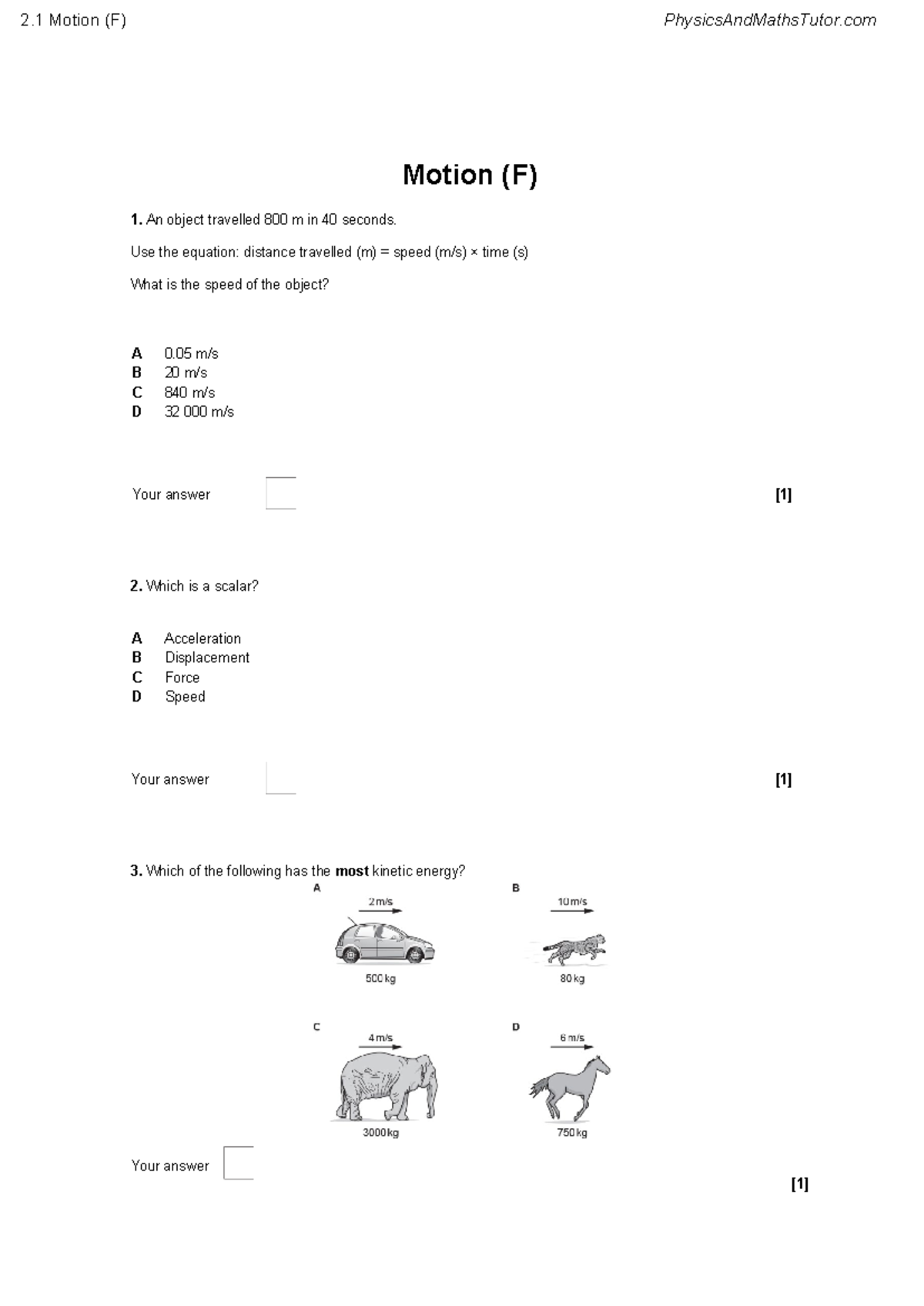 2.1 Motion (F) Question Paper - Summary Preparation Notes - Studocu