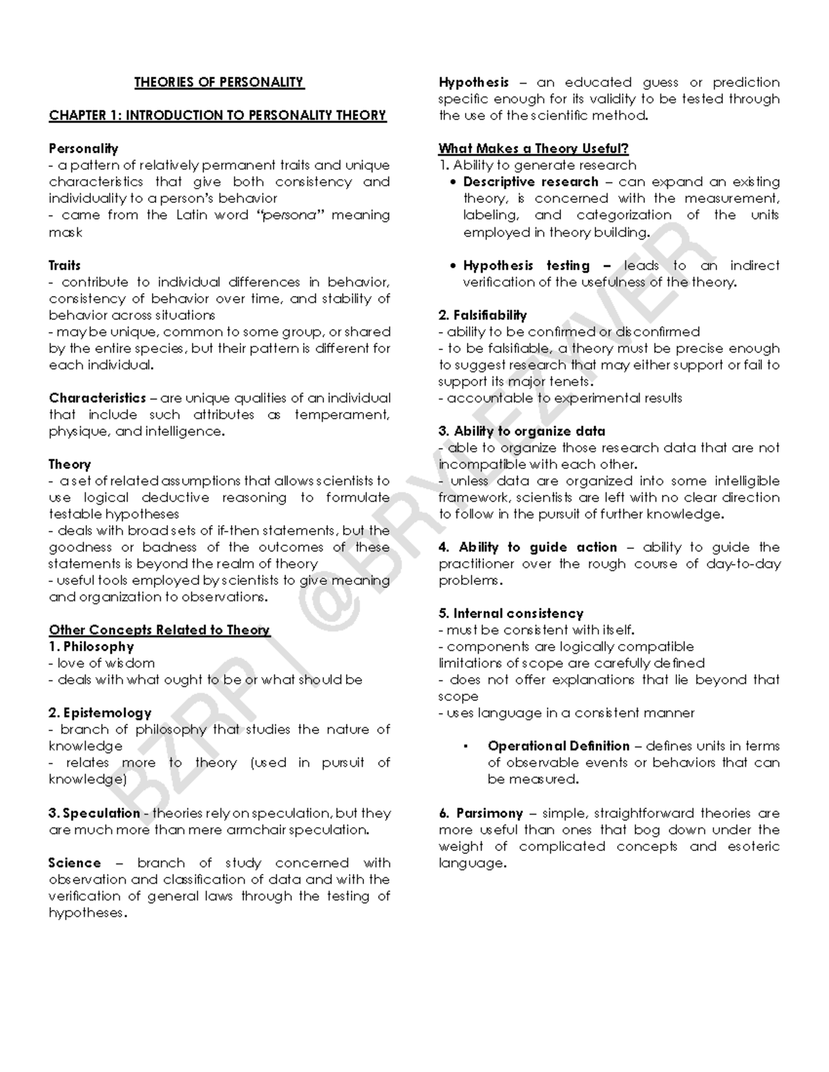 Theoper Midterms Reviewer - THEORIES OF PERSONALITY CHAPTER 1 ...