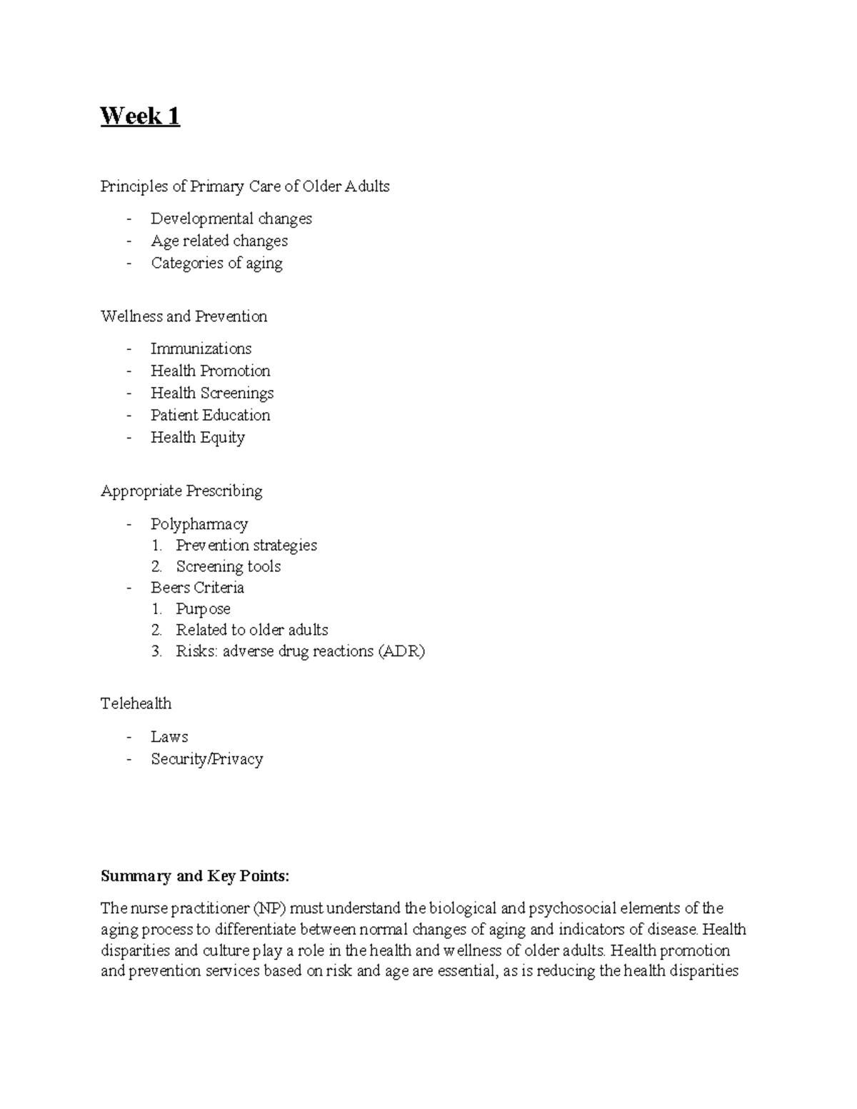 NR 601 Midterm Study Guide: Key Concepts in Primary Care for Older ...
